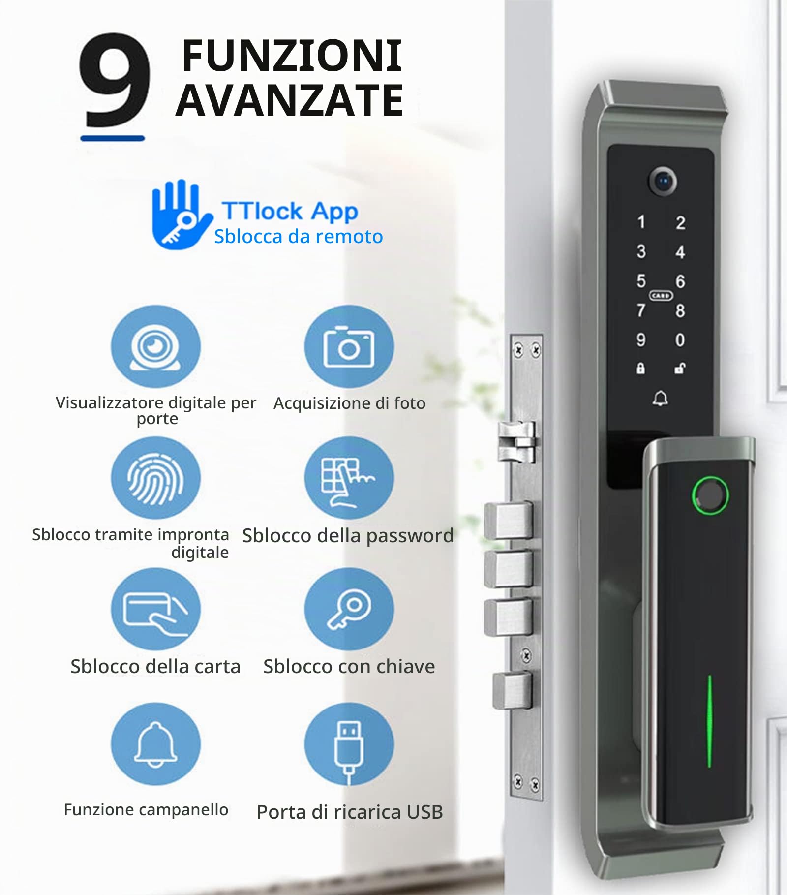 Serratura Smart Porta Blindata, Serratura Elettronica con Controllo App,Serratura della Porta biometrica, Serratura della Porta di Sicurezza Elettronica per casa Camera da Letto Ufficio