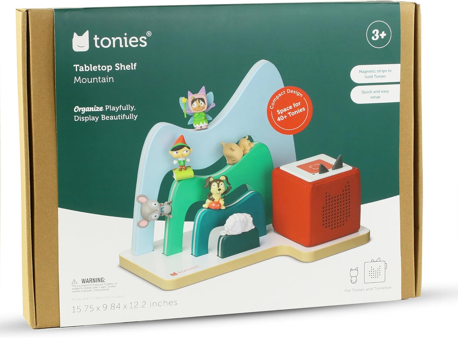 Tabletop Mountain Magnetic Wood Display for Tonie Figures, Natural Wood Storage, Space-Saving Design