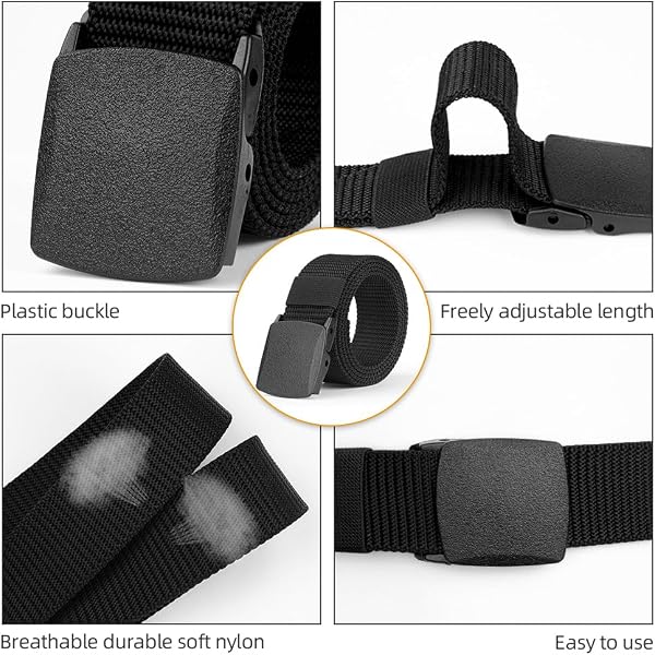 Aomig Men's Nylon Belt, Military Tactical Belt, Fully Adjustable Belt Strap for Work, Anti Allergy Plastic Buckle - 3