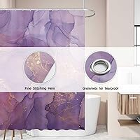Vista 3 de Allenjoy Purple Marble Shower Curtain Lavender Gold Pattern Elegant Texture Abstract Fabric Bathroom Curtains Set Ink Art Painting Decor Durable