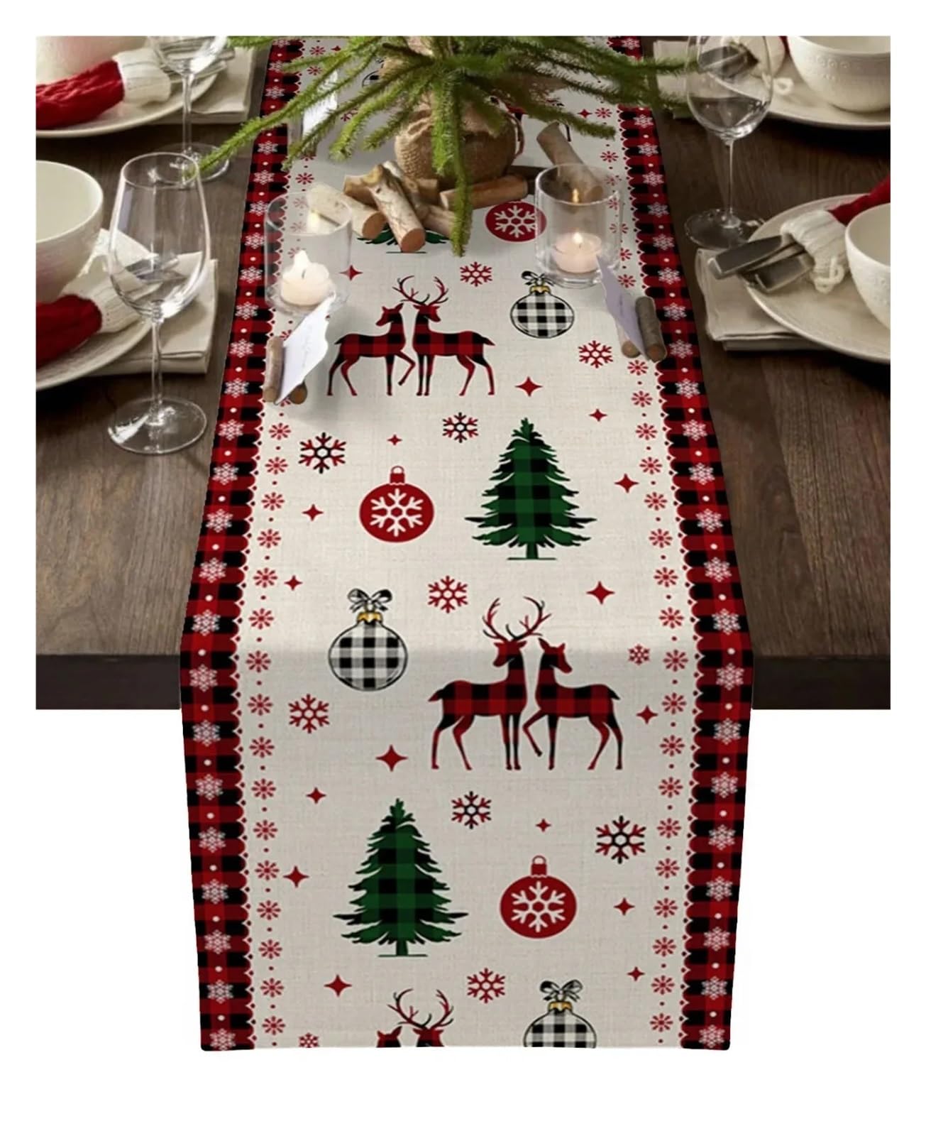 Camino De Mesa Caminos de Mesa Árbol Bola Lino Decoración Fiesta navideña Reutilizable Comedor Decoraciones Boda(B,300X33cm 118x13inch)
