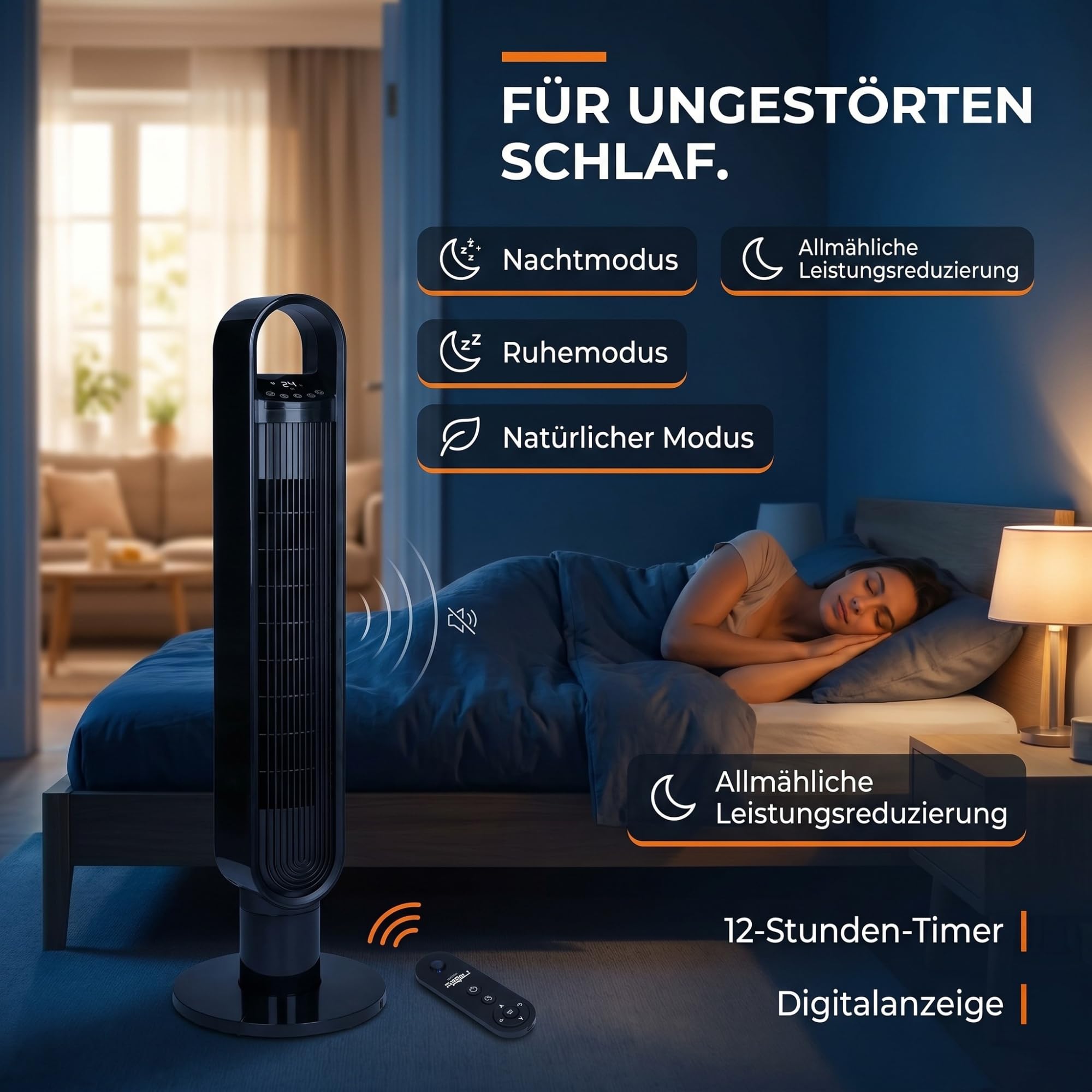 NEO TOOLS Turmventilator mit WLAN und Ionisator 60W 100cm Höhe App-Steuerung Digital-Display Fernbedienung 3 Modi und Geschwindigkeiten 75 Grad Oszillation 12h-Timer Schwarz
