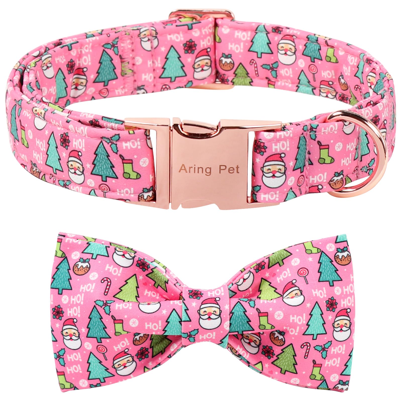 ARING PET Christmas Bow Tie Dog Collar, Pink Dog Collar with Bow, Cute Santa Claus Bow Tie Collars with Metal Buckle for Boys & Girls Dogs — image 1