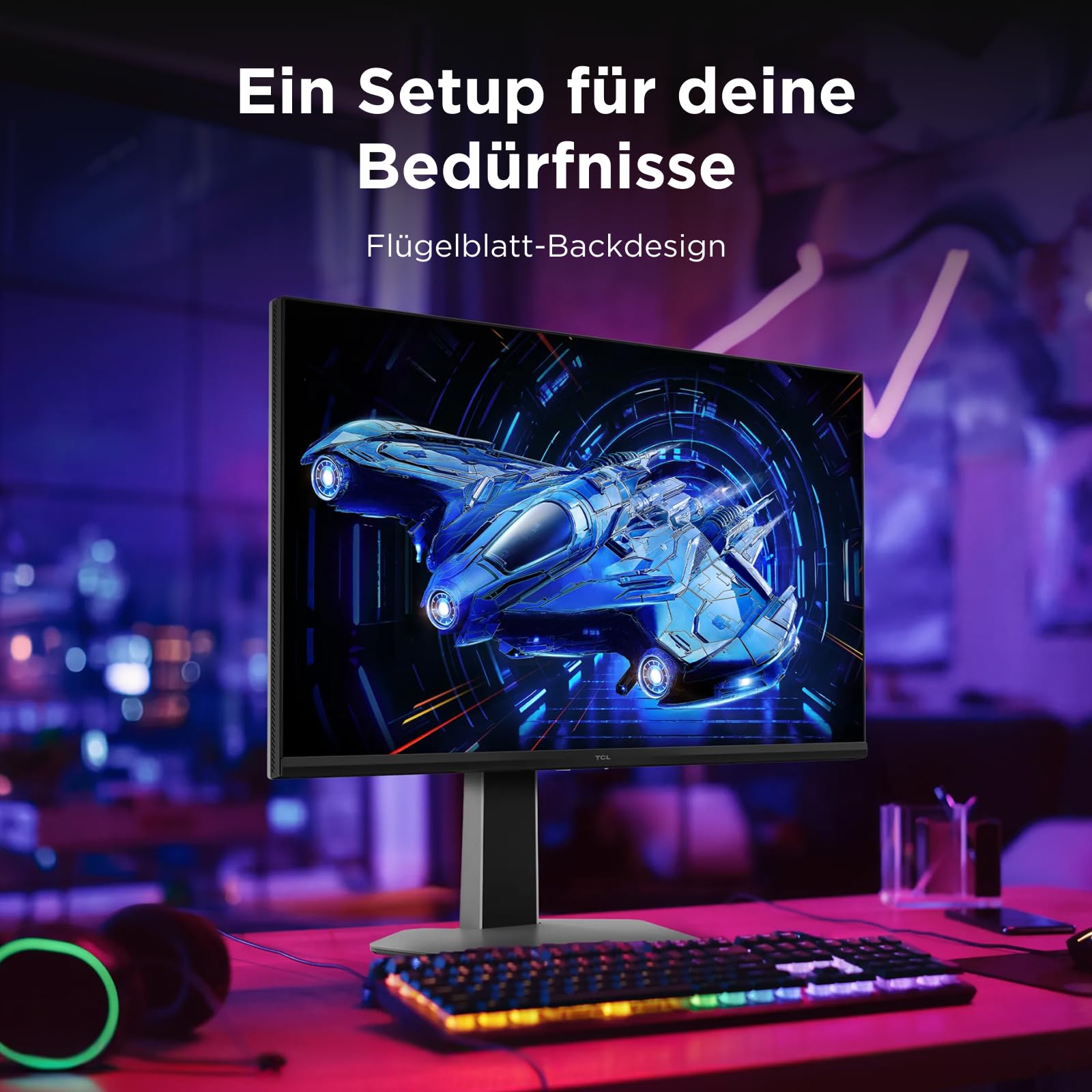 TCL Gaming Monitor 27 Zoll QD-Mini-LED 27G64, QHD-Auflösung, 180Hz, Fast-HVA-Panel, HDR 600 nits, 1ms GTG Reaktionszeit, AMD Freesync, Kompatibilität mit G-Sync