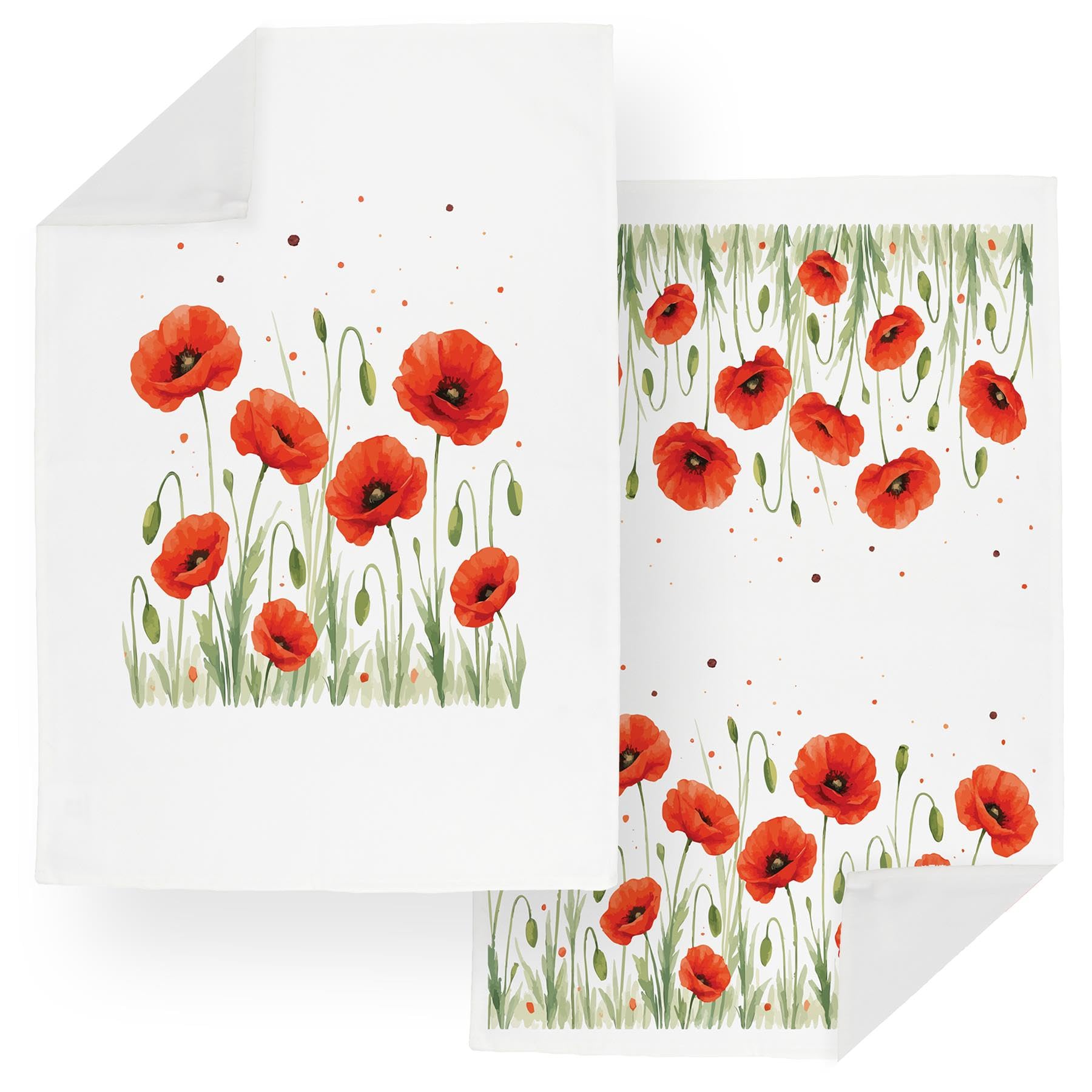 Purely Home Summer Poppies Tea Towels Set - Red Floral Kitchen Dish Towel/Drying Cloths Gift Pack of 2-67cm x 45cm
