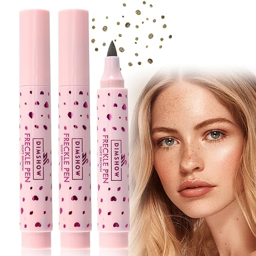 Erinde 2PCS Freckle Pen, Natural Lifelike Freckle Makeup Pen Magic Freckle Color, Waterproof Longlasting Soft Dot Sopt Pen for Natural Effortless Sunkissed Makeup, Light Brown