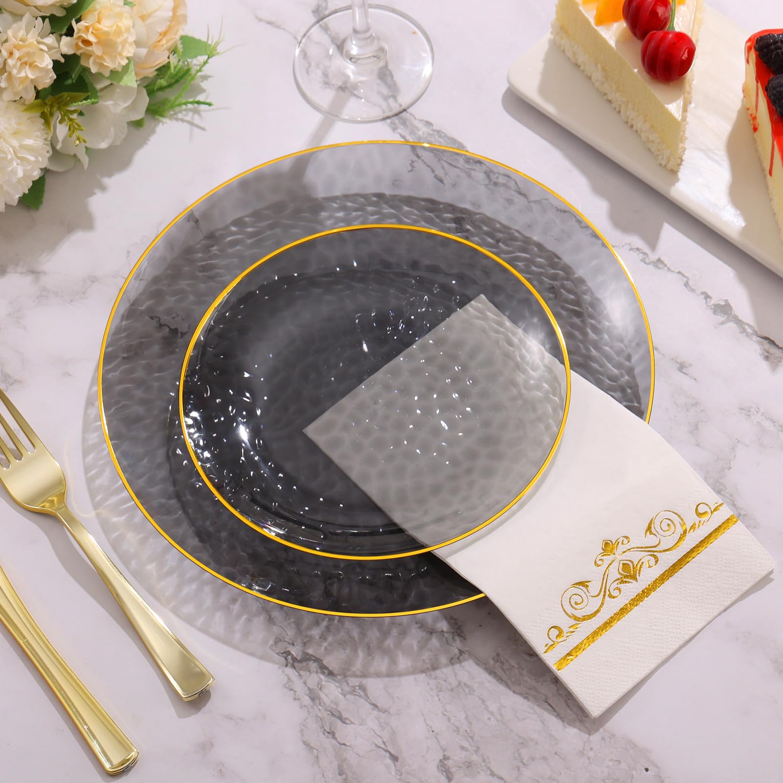 Black & Gold Disposable Plates - 150 Pcs for 25 Guests -2 Black & Gold Disposable Plates - 150 Pcs for 25 Guests -2