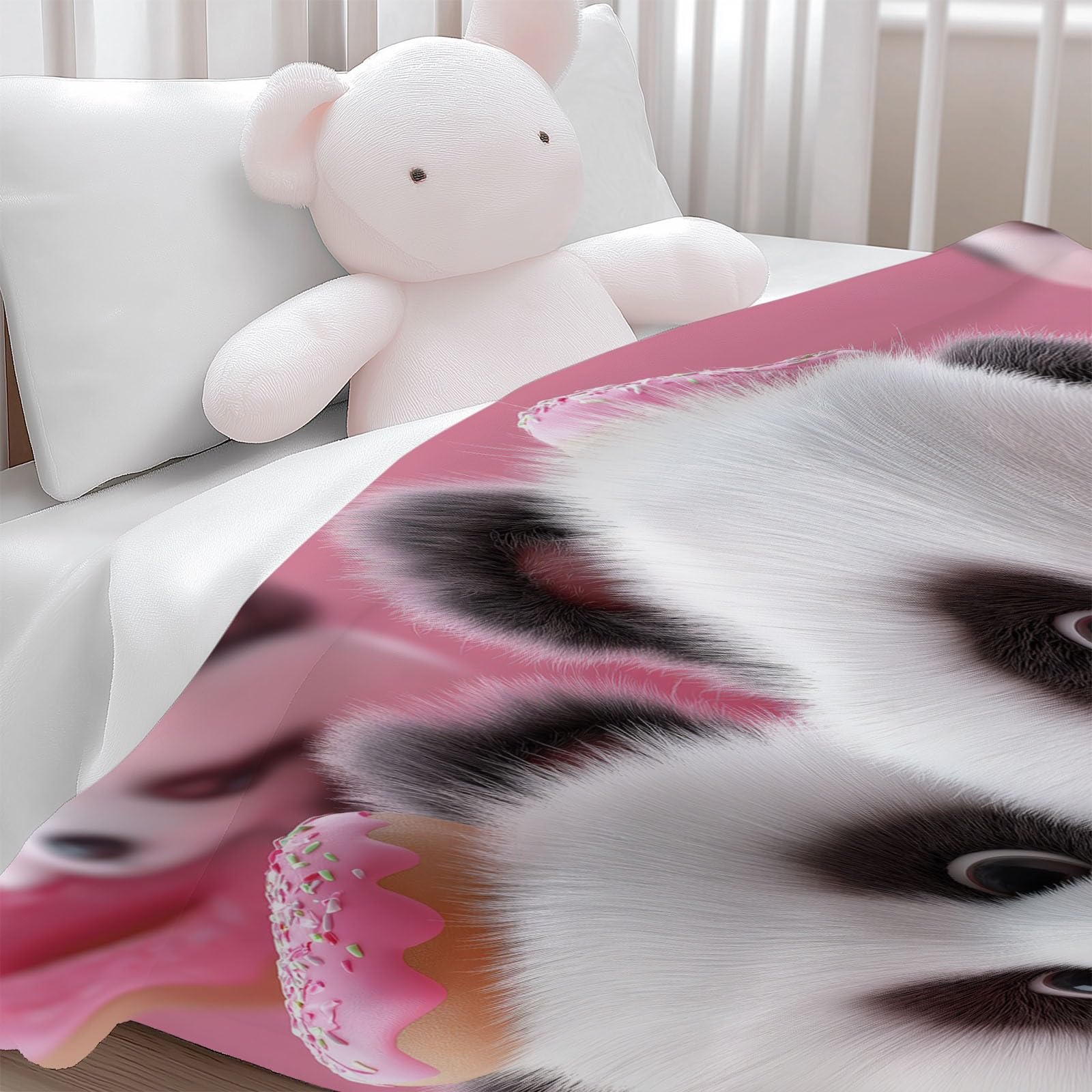 Różowy puszysty i puszysty koc 200 x 200 cm, ciepły koc flanelowy z kreskówek śliczna panda i miękka zima dla dorosłych dzieci - na łóżko kanapę i podróż