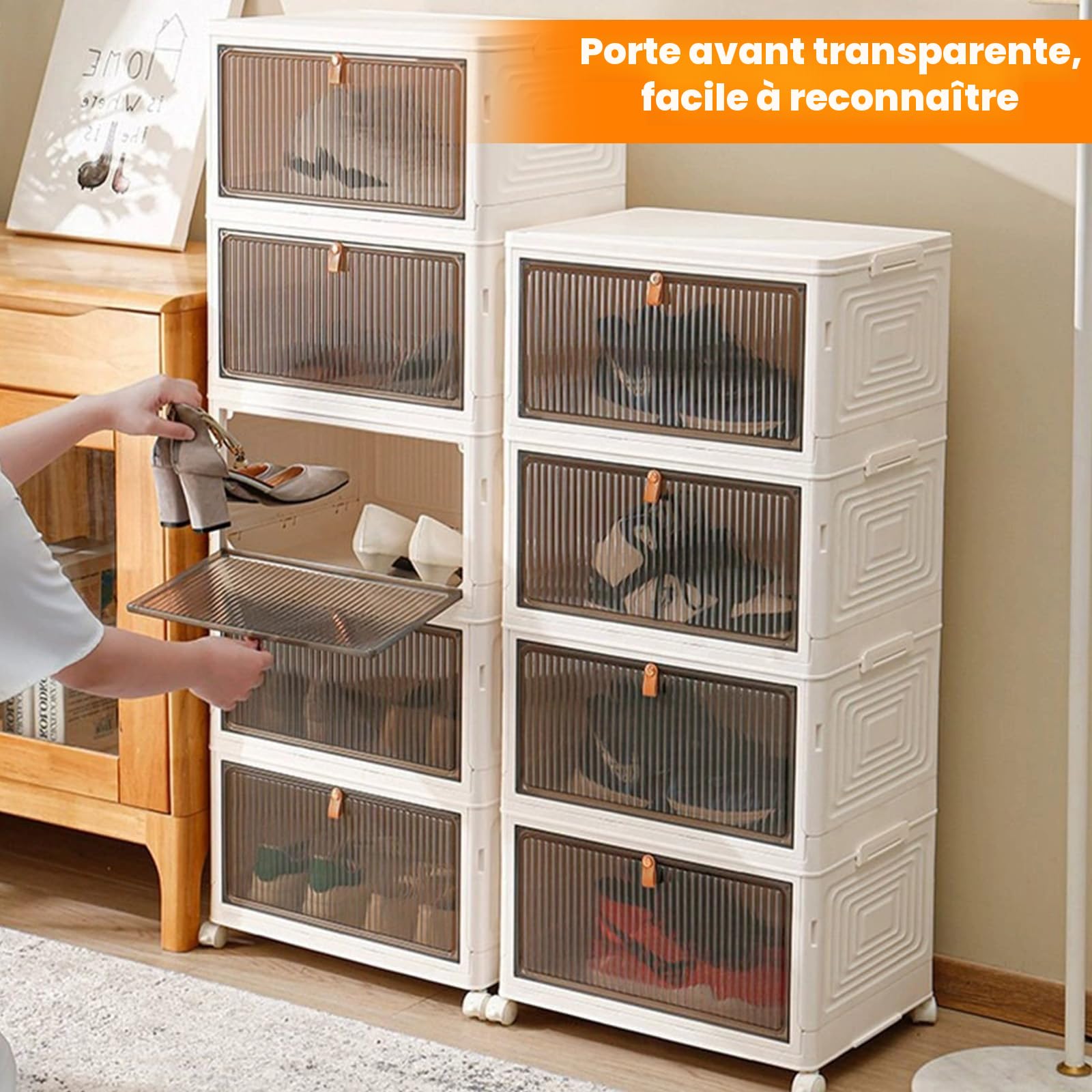 Boîte de Rangement Anti-poussière à 4 Niveaux en Plastique pour Table de Chevet sur roulettes Blanc Armoire de Rangement pour vêtements, pour Salon, Chambre, Couloir, Bureau