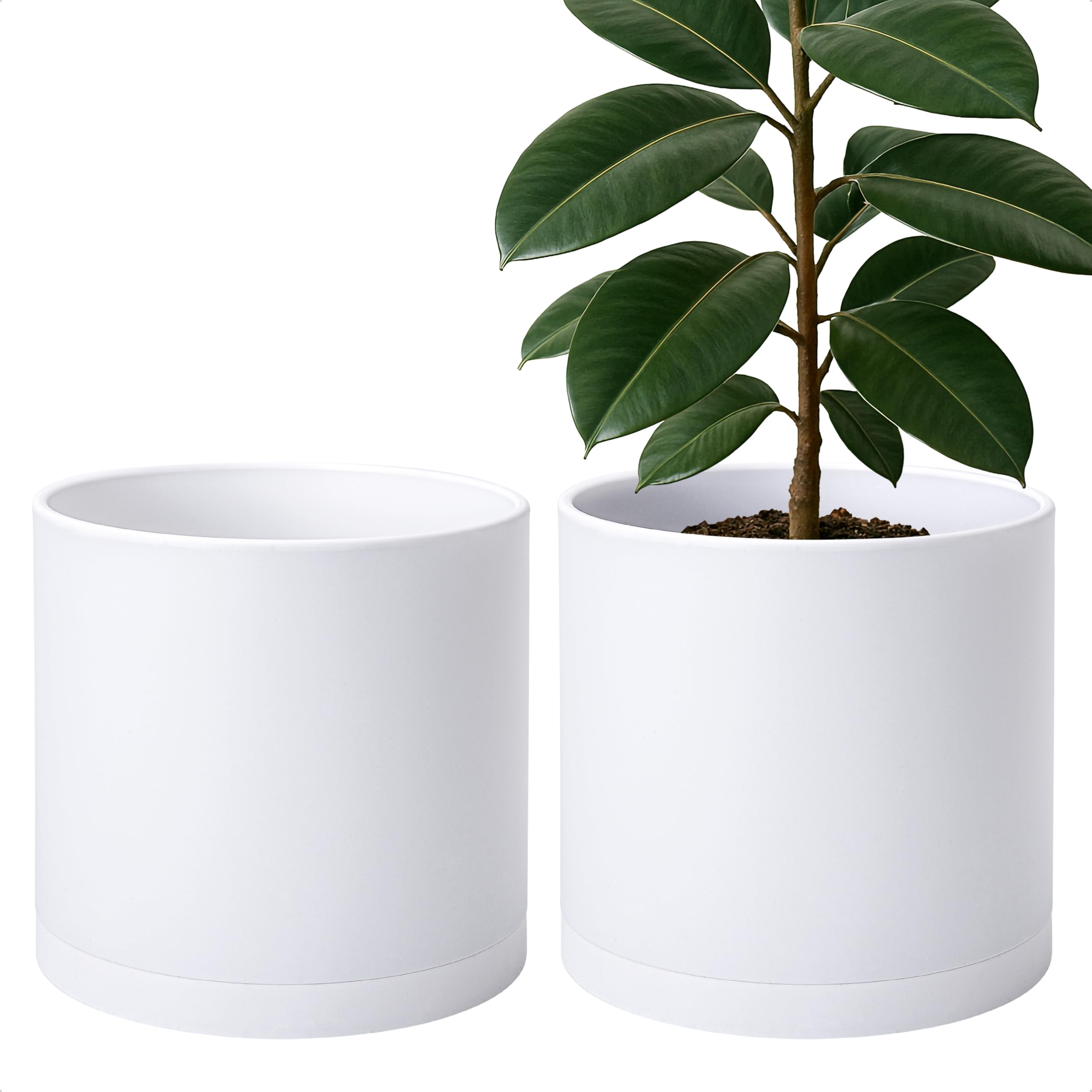 D'vine Dev Set 3 Vasi Cilindrici Bianchi In Plastica Con Foro Drenaggio E Sottovasi - 10, 12, 15 Cm - 2