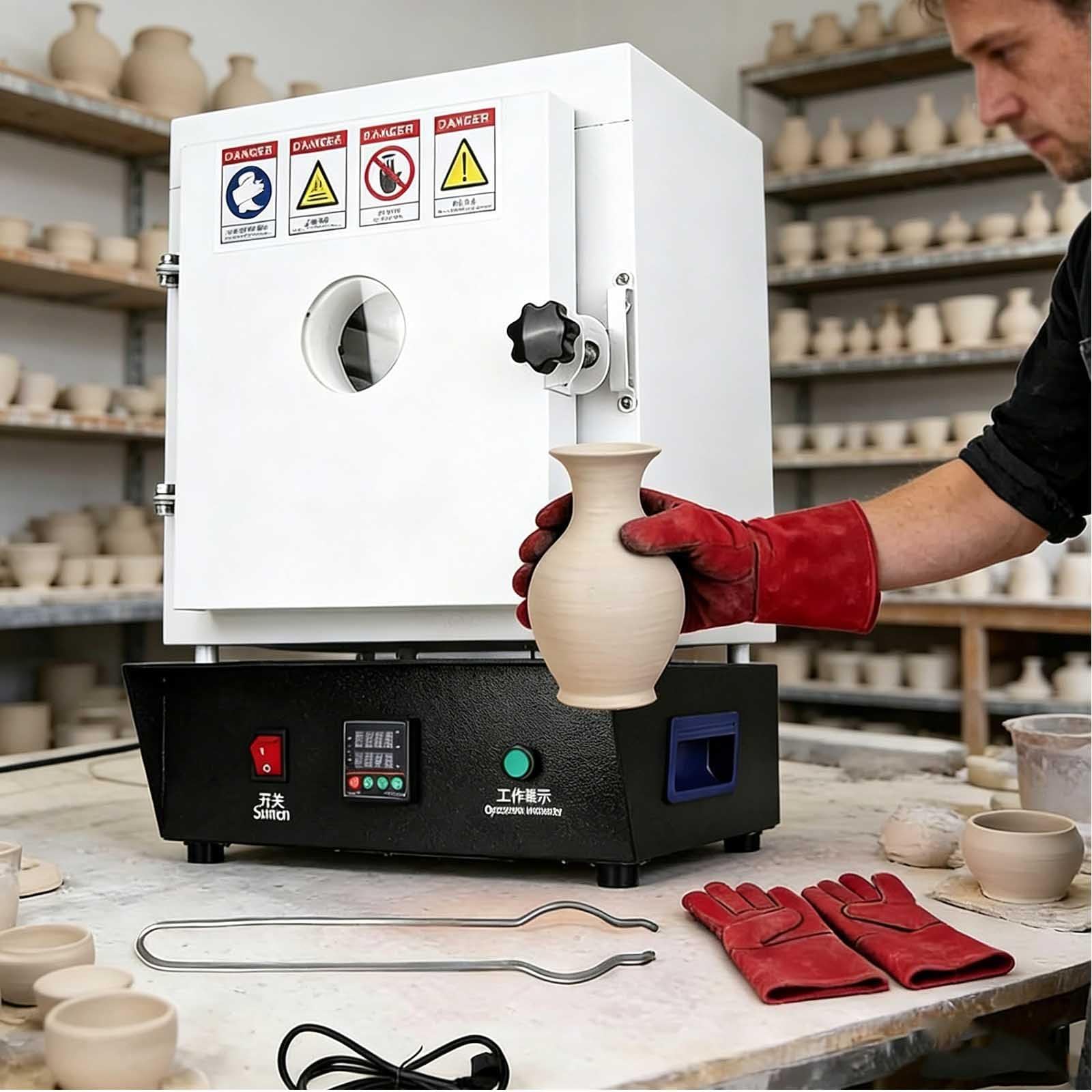 Hobbytöpfer Brennofen 1150°C - Elektrischer Muffelofen Für Keramikbrand Mit Sichtfenster, Brennofen Für Hobbytöpfer，1750w 3-Seitige Beheizung, Ideal Für Heimgebrauch & Schmuckguss