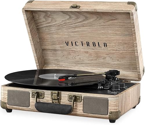 Victrola Journey - Tocadiscos portátil de maleta con Bluetooth, con altavoces integrados, reproductor de discos de vinilo de 3 velocidades, salida