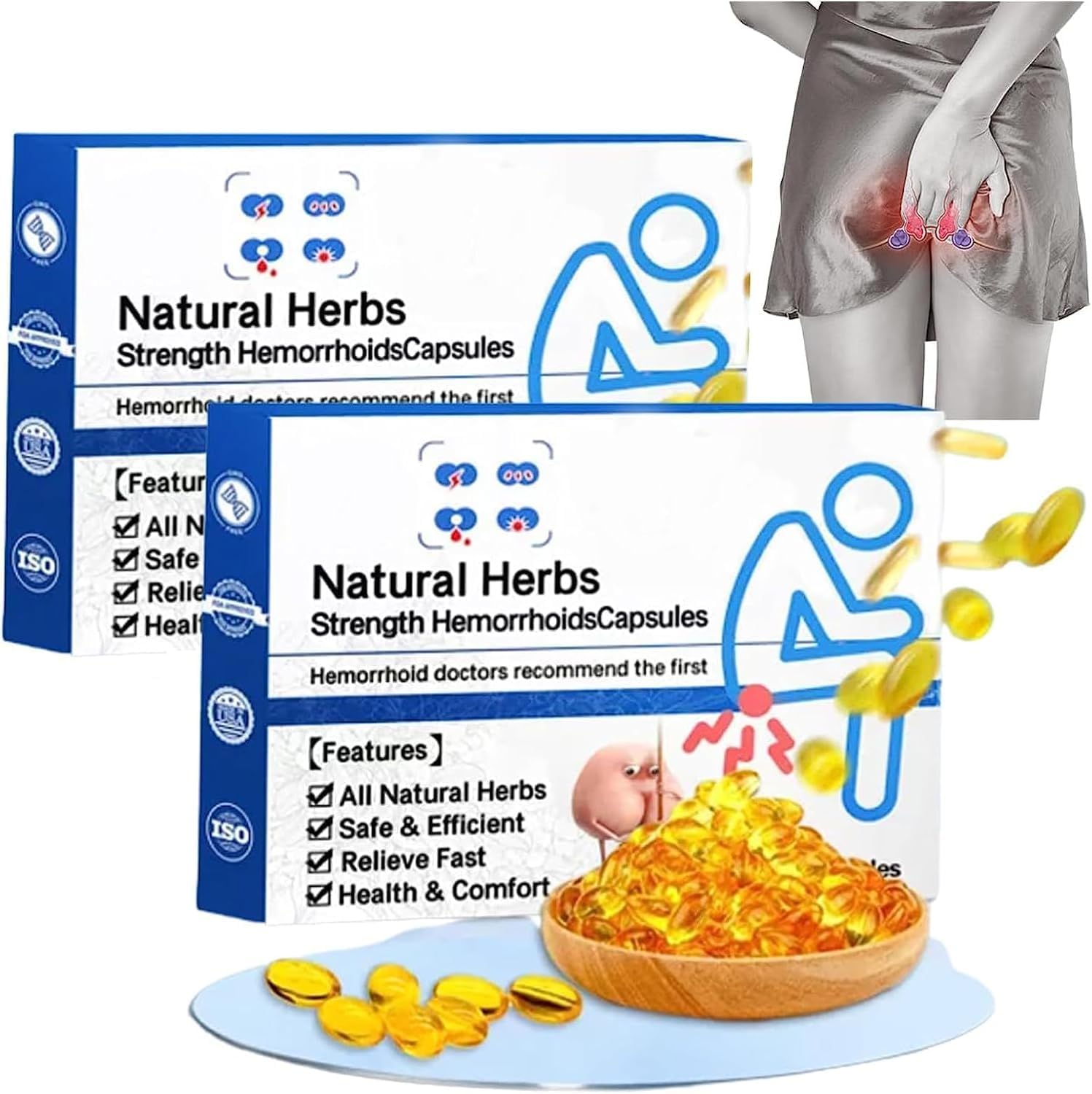 Natural Herbal Strength Hemorrhoid Capsules, Natural Hemorrhoid Relief Capsules,Haemorrhoids & Pile Cream, Rapid Hemorrhoid Treatment, Helps Relieve Itching,Burning (2Box)