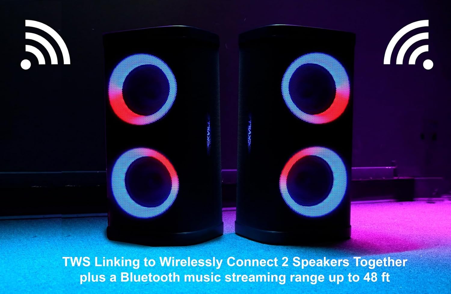 Rockville BASS PARTY 65 V2 Bluetooth Speaker, 1200W, Deep Bass, LED Lights, 6.5" Dual Woofers, 12hr Battery, Multi Input, Perfect for Parties, Karaoke