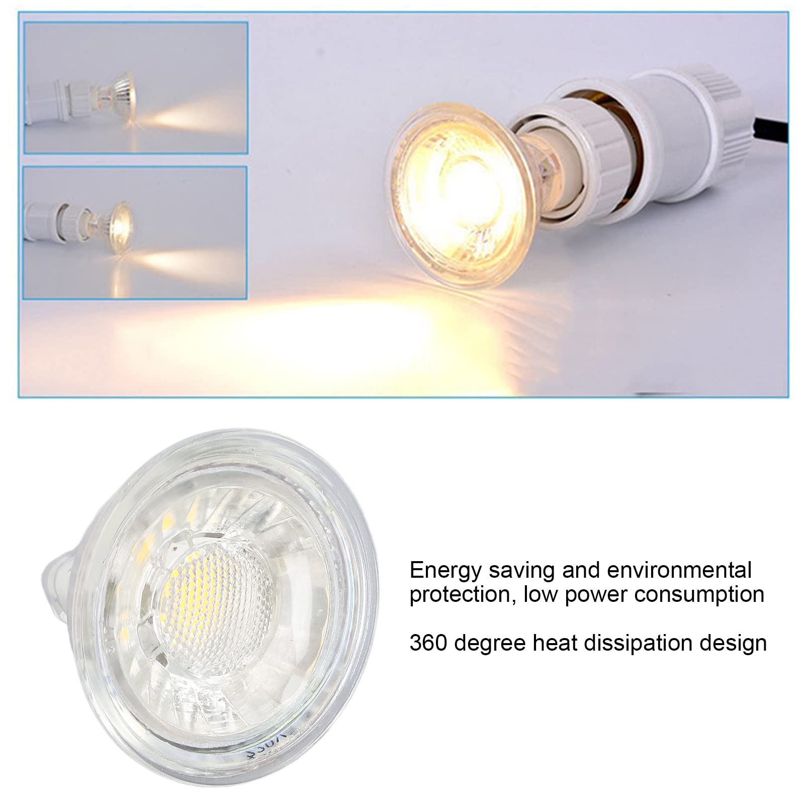 Wakects Bombilla LED de 5W MR16 Bombilla COB Vidrio Regulable 220V 420LM Haz de 24 Grados Vidrio de Cuarzo Acrílico Cerámica para Dormitorio Sala de Estar Luces de Riel de Techo Puntuales (luz