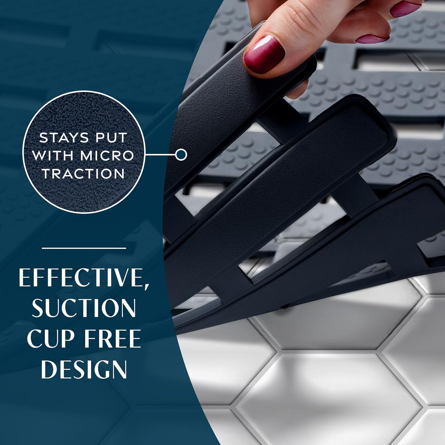 SlipX Solutions Weighted Non Slip Bath Mat for Textured Tub & Shower Surfaces, Patent Pending, Anti Slip Bathtub Safety Without Suction Cups, Doesn’t Float, Works on Tile & Stone 31” x 15”, Black