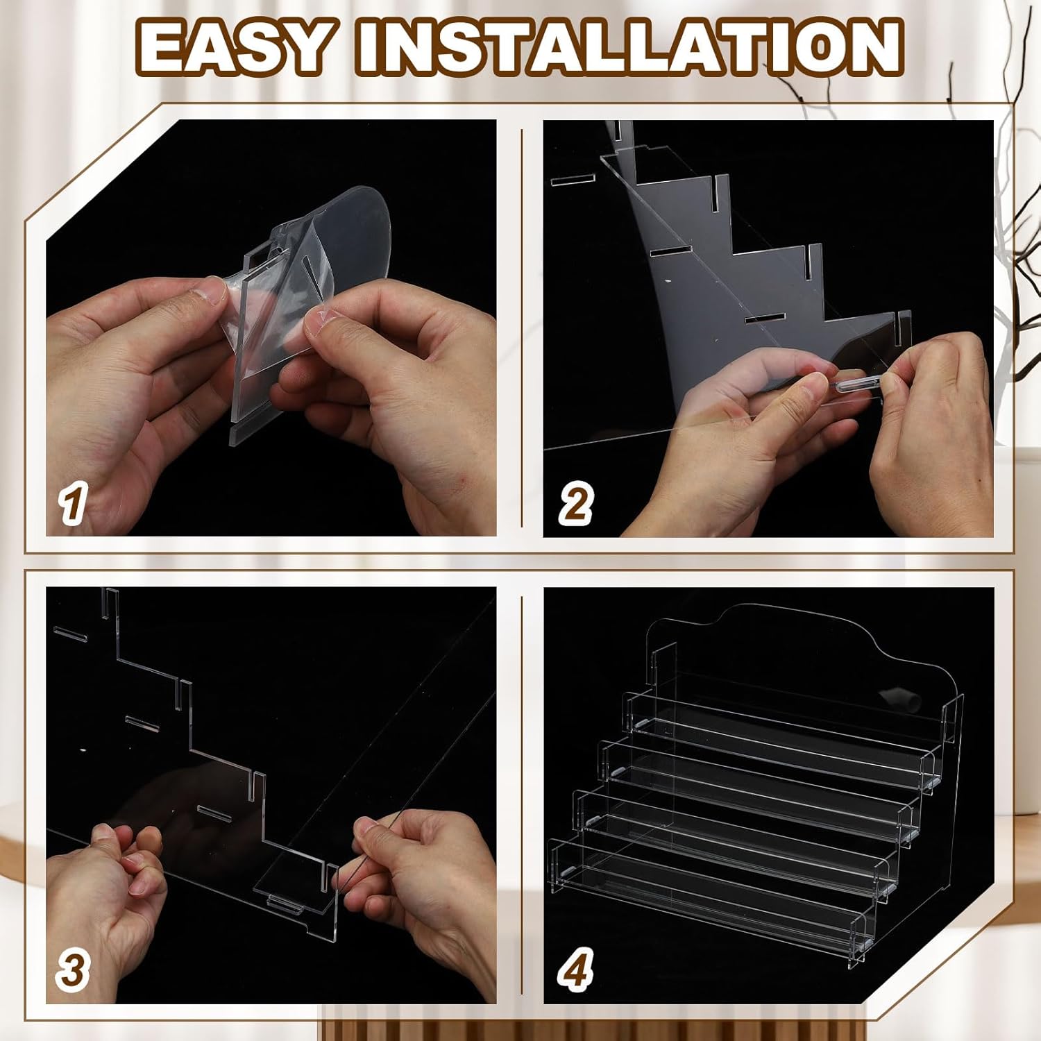 PATIKIL 4 Tier Clear Greeting Card Display Stand, Acrylic Sticker Display Stand Portable Postcard Rack Holder Organizer for Envelopes Photo Desk Book Stamp, Clear