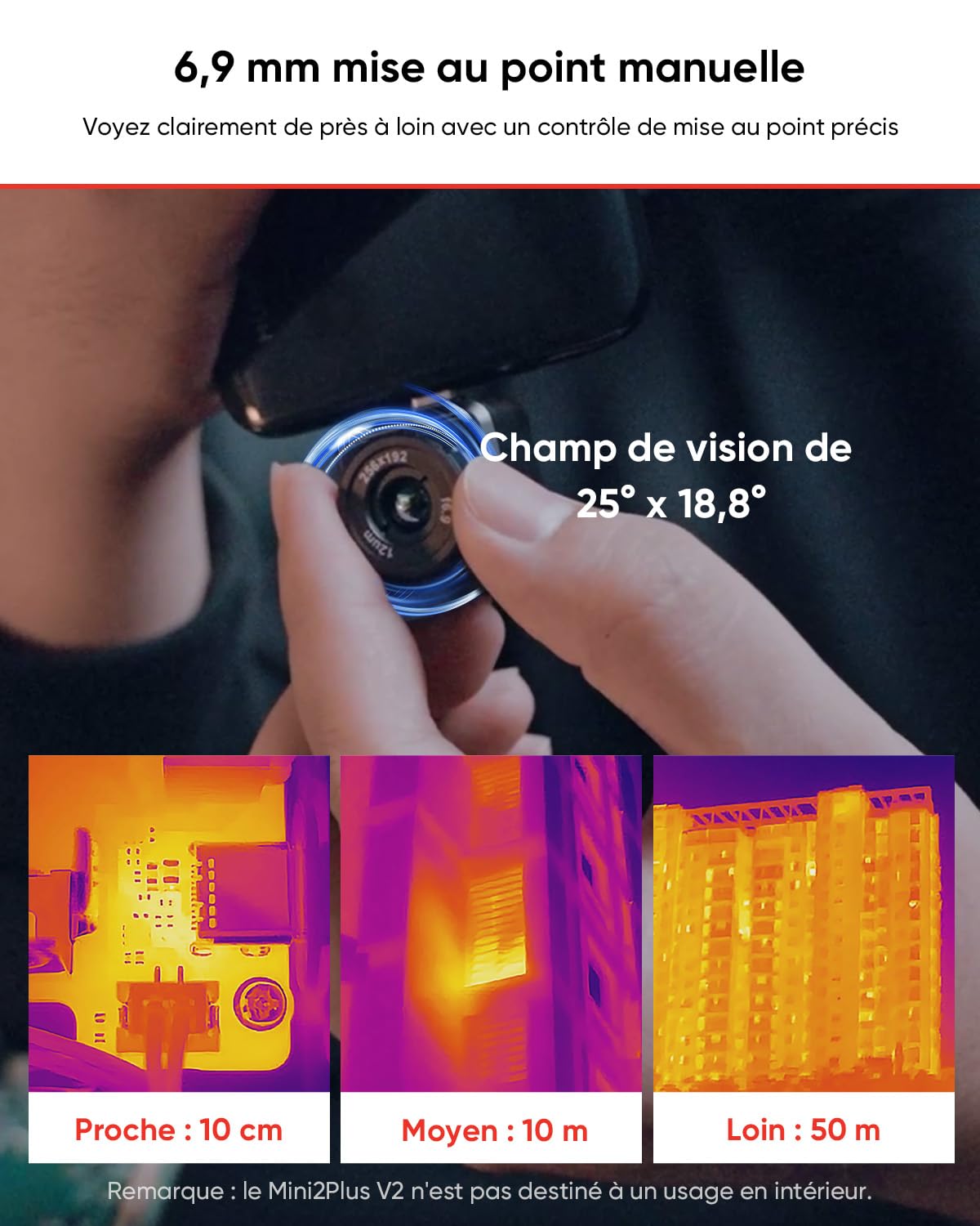 HIKMICRO Mini2Plus V2 Caméra Thermique - iOS/Android, imagerie Thermique Infrarouge avec résolution IR 256x192, SuperIR 512x384, Mise au Point Manuelle, 25Hz, USB-C/Lightning (supporte iPhone 16/17)