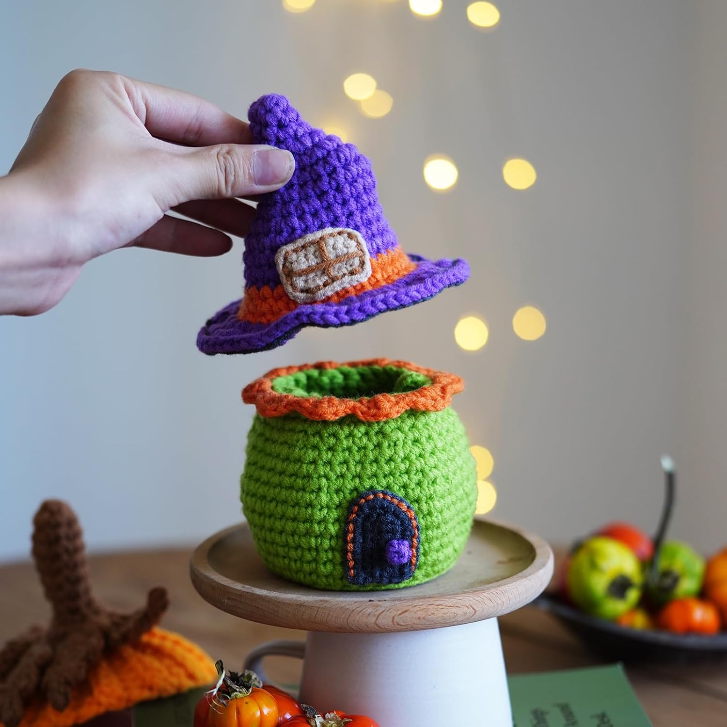 Howie's Needepoint Crochet Kits, Halloween Crochet Kit for Beginners Adults with Step-by-Step Instructions and Video Tutorials, Amigurumi Crochet Kits (Candy Bag House)