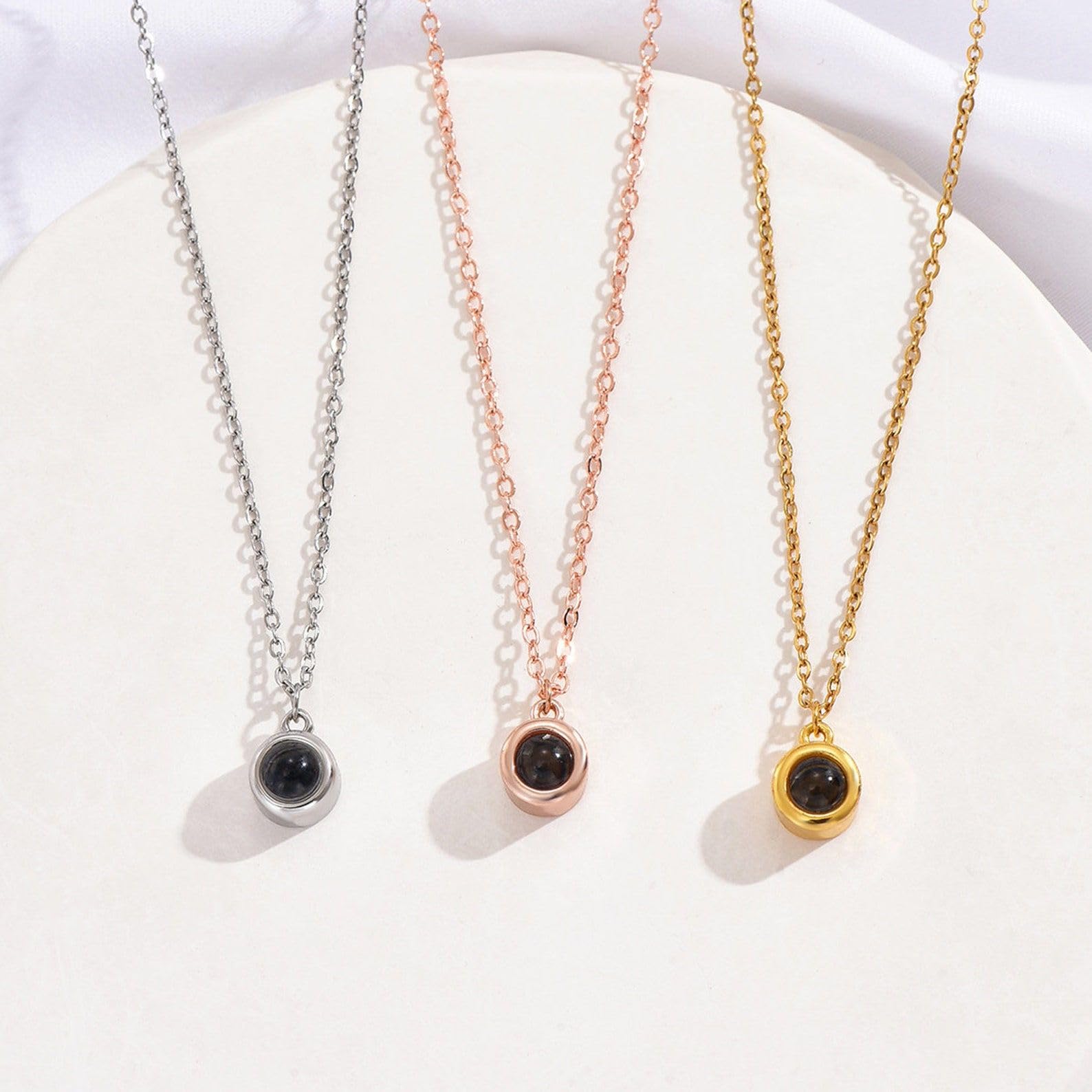 Rotondo Perlina Foto Proiezione Collana argento sterling 925 Personalizzato Collana di foto Ciondolo commemorativo per la sua mamma Giorno di San Valentino fatto a mano