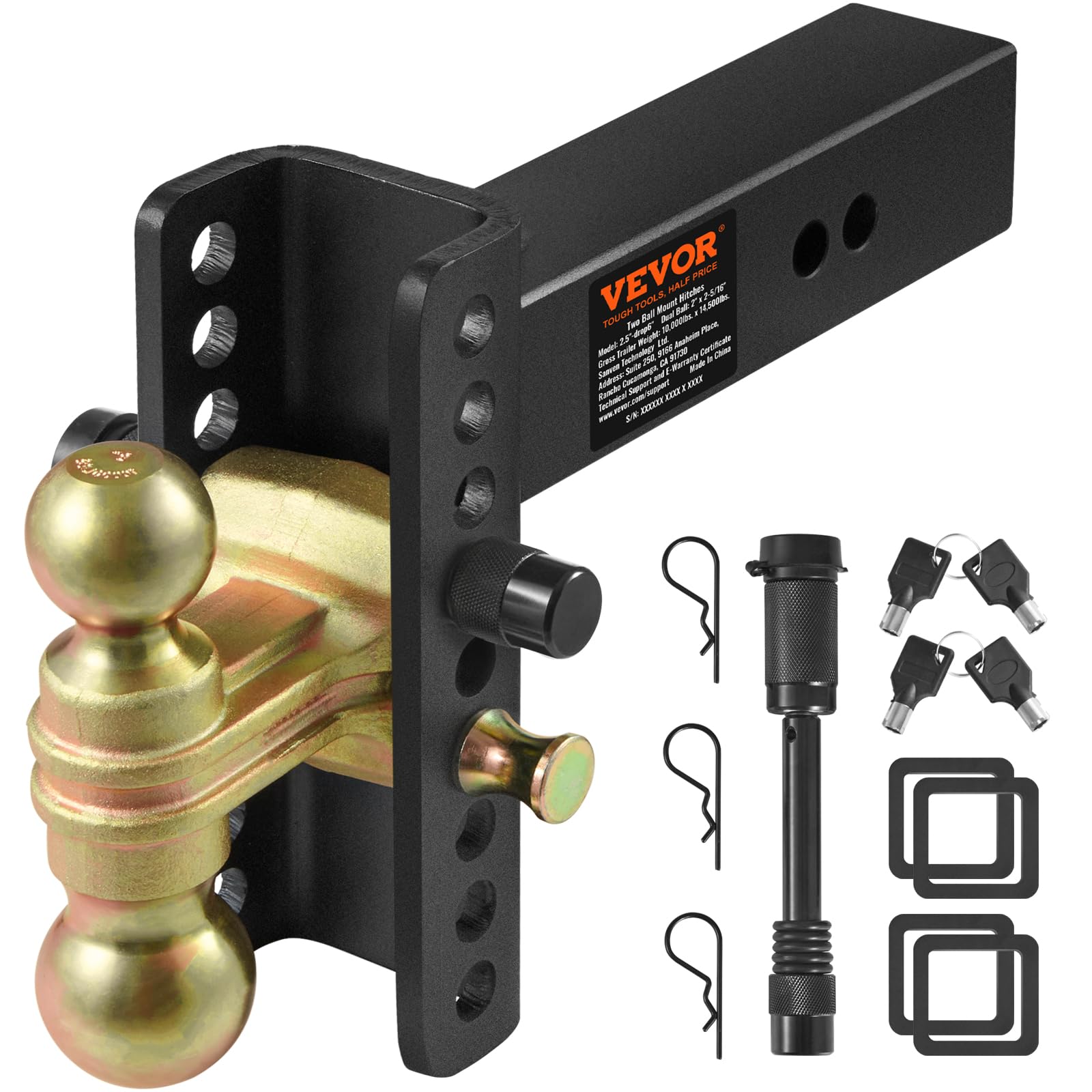 Adjustable Trailer Hitch - Tlvuvmo Aluminum Drop Hitch Fits 2.5'' Receiver, 8 Inch Drop/Rise, Chrome Plated Steel Tow Balls (2'' X 2-5/16'') 18,500 LBS GTW-Tow Hitch Ball Mount, Heavy Duty Truck Hitch