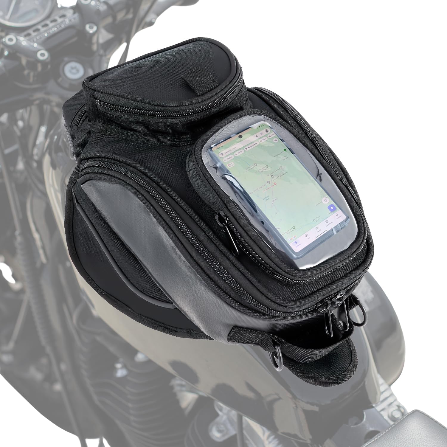 Nomad Universal Magnetic Tank Bag for Motorcycles - Heavy Duty Black Gas Tank Pouch for Cruiser & Sportbike