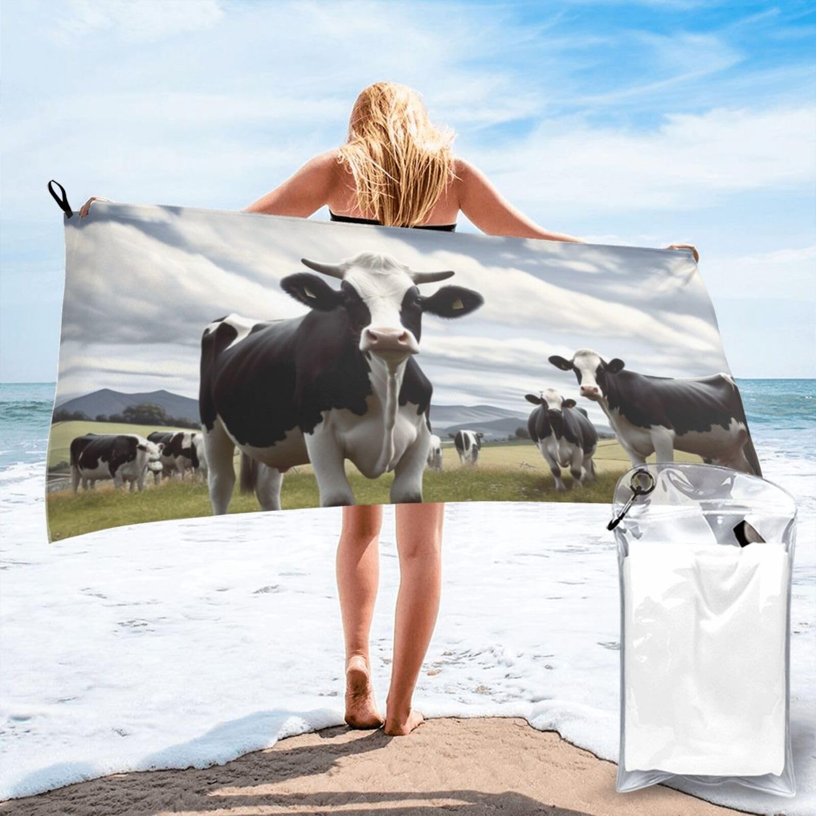 DWVTSLH Microfiber Sand Free Beach Towel 27.5"x55", Quick Dry Absorbent Travel Towel Large Camping Blanket, Farm Cow Pictures Bath Towels Lightweight Pool Swim Towels for Vacation Essentials