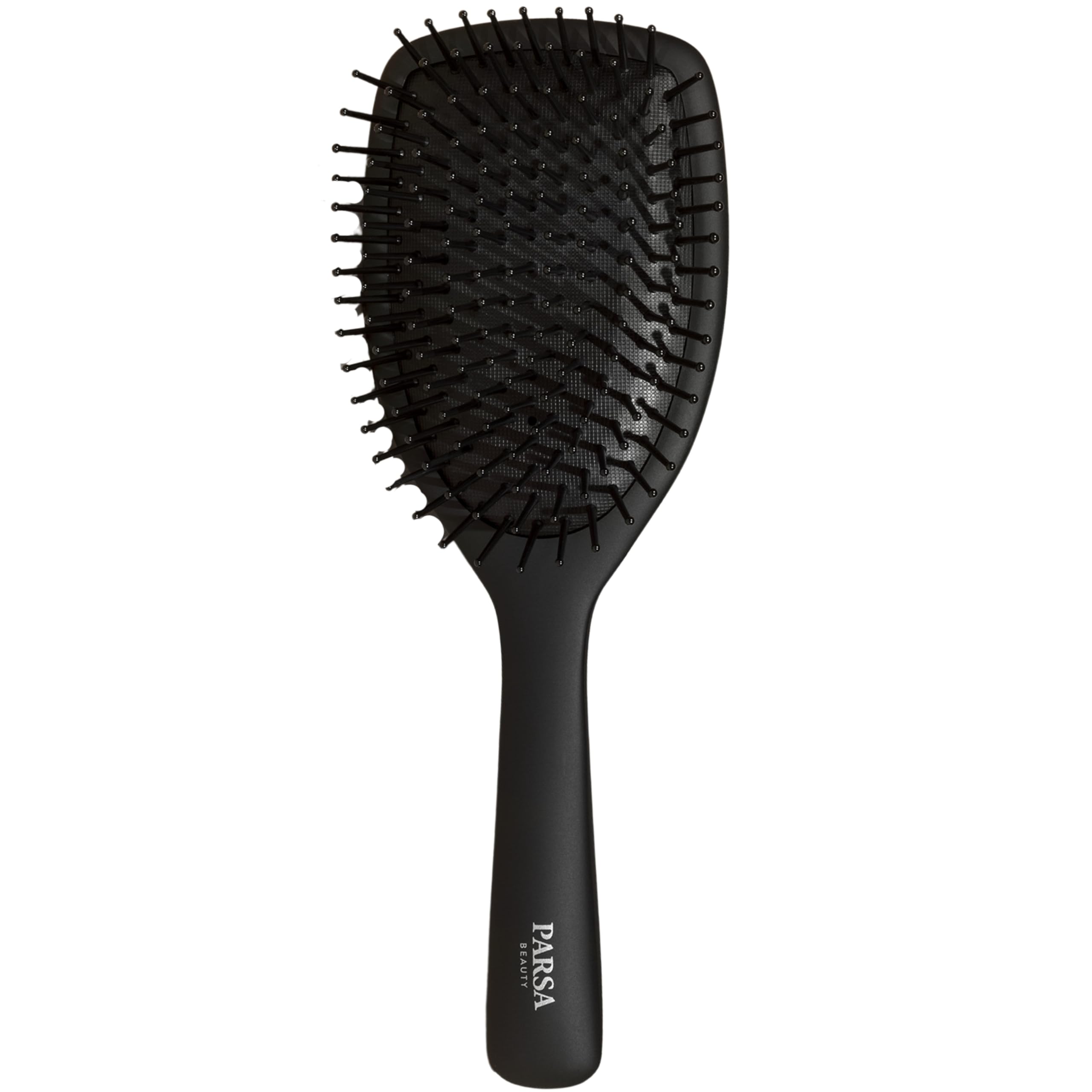 PARSA Beauty Professional Wirkstoffbürste Carbon + Turmalin (Paddlebürste groß) – Perfektes Glätten ohne fliegende Haare – Entwirrbürste mit karbonisierten Nylonstiften
