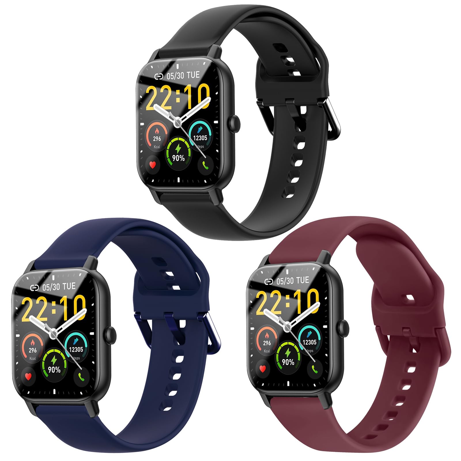 SUGARJAR Silicone Bands For Nerunsa P66D,22mm Soft Silicone Bands for Donerton T50S,T50H,Popglory P66,ENOMIR IDW19/LW51/LW11,TOOBUR IDW13/IDW16/IDW19/BW01,uaue T50S,Narcid P95/P66,TUYOMA LW36