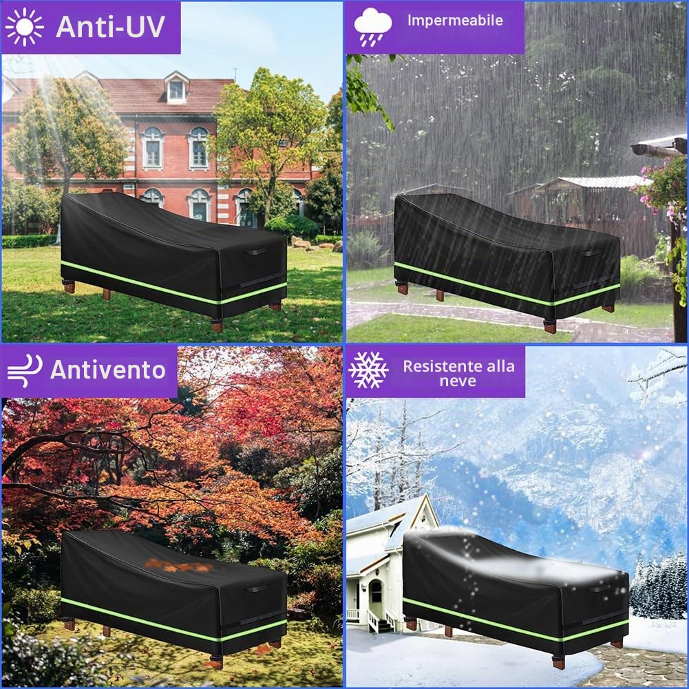 2 Pezzi Coperture per Lettini da Giardino con Striscia Riflettente | Tessuto Oxford 420D, Coperture per Lettini Prendisole e Sedia a Sdraio, Impermeabile Anti-UV Antistrappo Copri 200x75x70-40cm