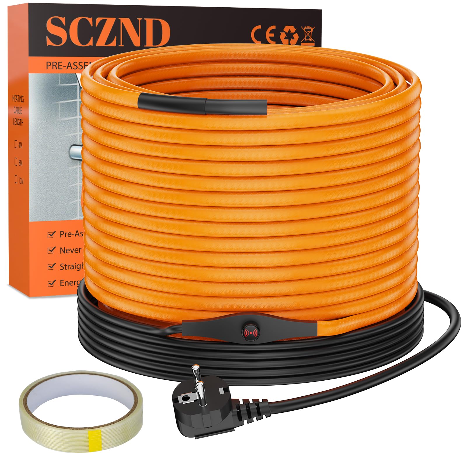Cavo Riscaldante con Termostato 12m Cavo Riscaldante 25 W/m Autorregolante Serpentina Riscaldante con Termostato IPX7 Impermeabile Cavo Scaldante per Tubazioni Piante Grondaie Protezione Antigel