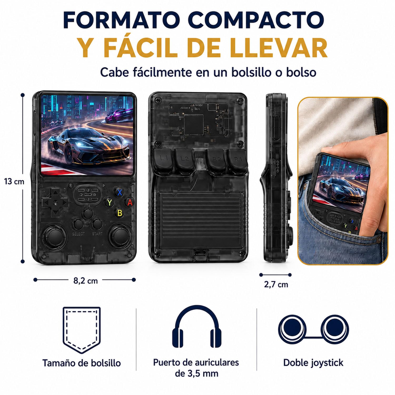 Consola Retro Portátil de Juegos con Doble Joystick (Negro Radiante)