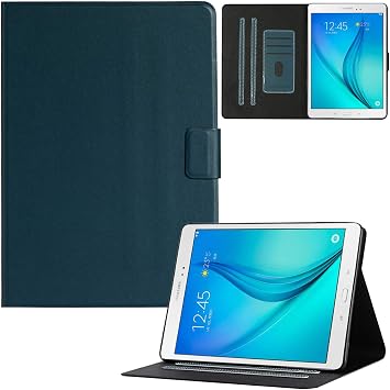 Case for Galaxy Tab A 9.7 SM-T550 2015, PU Leather Folio Stand Cover with Auto Sleep/Wake Smart Card Slots Protective Case for Samsung Galaxy Tab A 9.7 SM-T550/SM-P550, Dark Green