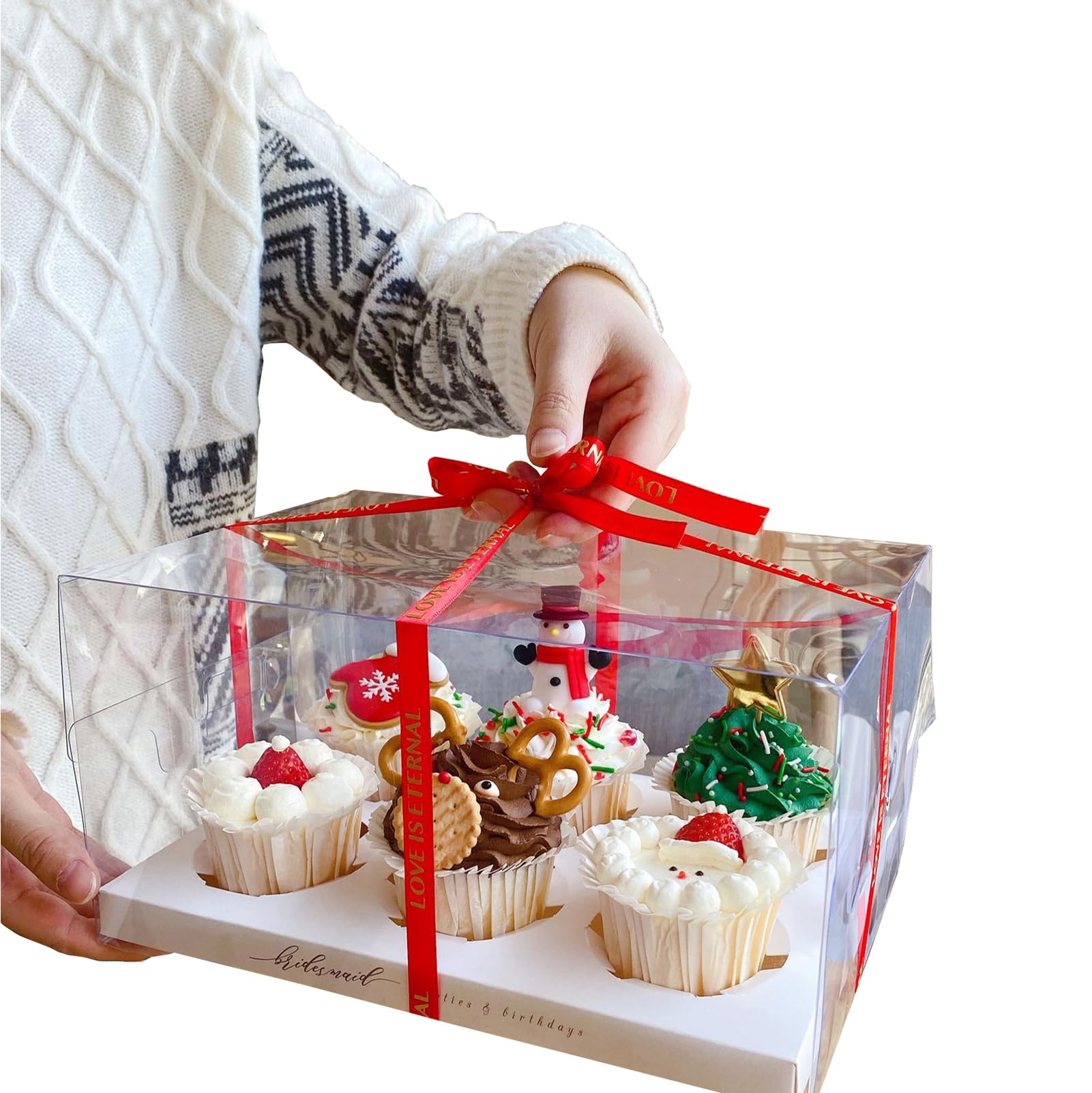 Amazon｜カップケーキボックス 10個入り 4/6穴透明 ケーキ箱 タルト
