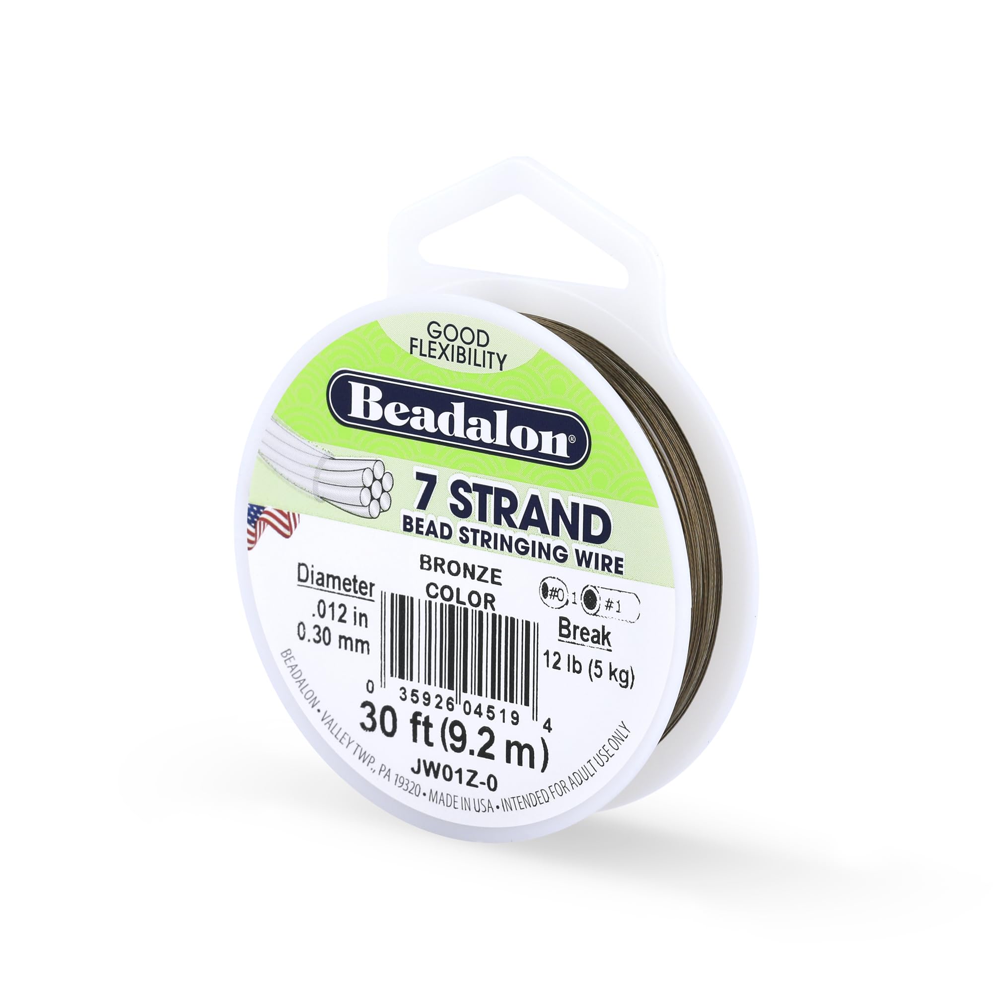 Beadalon 7 Strand Stainless Steel Bead Stringing Wire, 0.012 in / 0.30 mm, Bronze, 30 ft / 9.2 m โ image 1