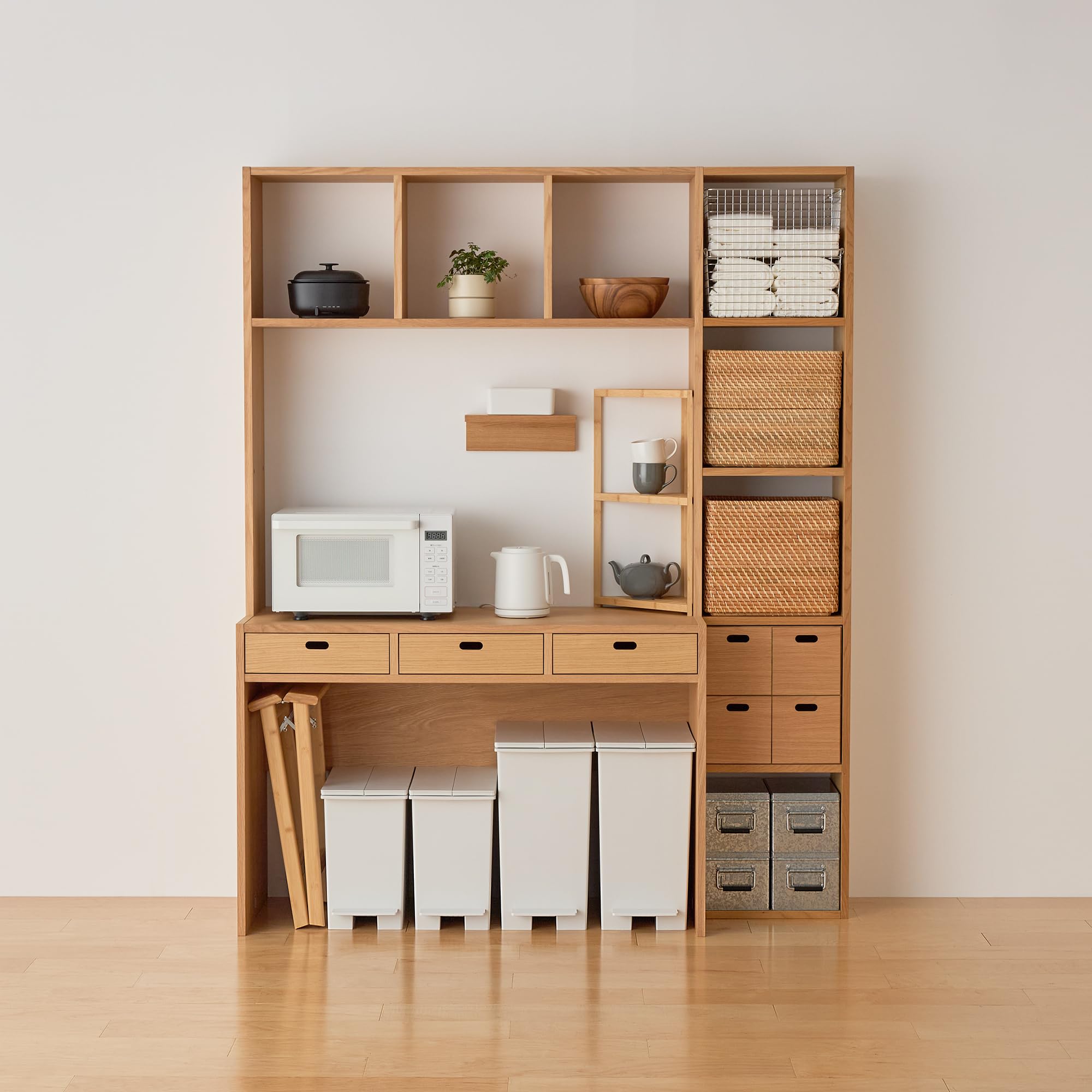 Amazon｜無印良品 スタッキングシェルフ カウンター 3列 オーク