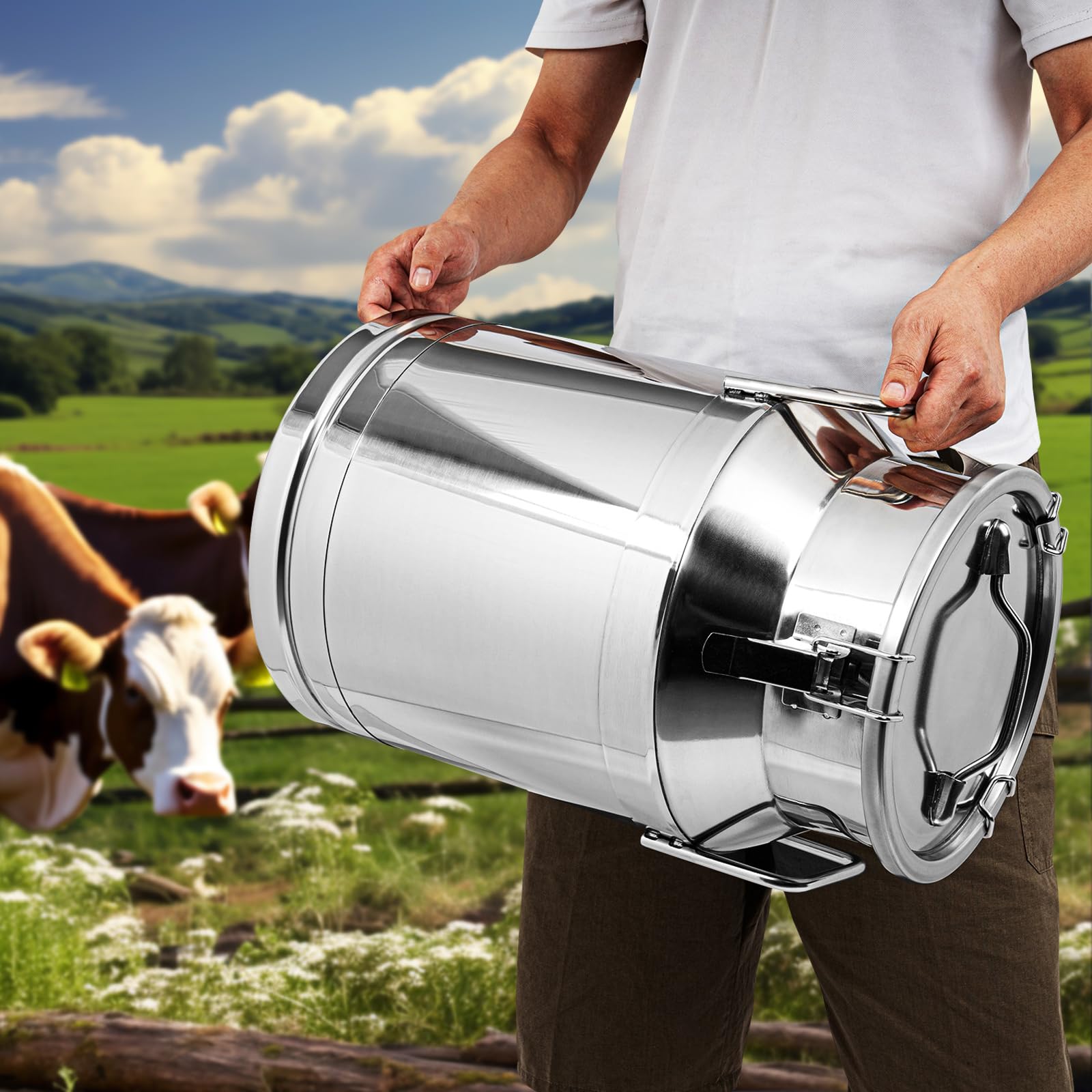 Wiadro na mleko do gospodarstwa rolnego, 40 l/10, 57 galonów, dzbanek ze stali nierdzewnej, gruby uchwyt z szczelnie zamykaną pokrywką, wytrzymałe wiadro do wina, kuchni i do przechowywania płynów