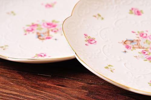 Miniatura 6 de Jusalpha Juego de 2 platos llanos vintage de porcelana fina, plato de frutaplato de postre FDPL04 (10 pulgadas)