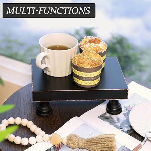 Miniatura 3 de EOSAHR Modern Pedestal Stand for Kitchen Decor : Decorative Wood Riser for Display and Farmhouse Soap Dispenser Tray and Sponge Holder - Retro Negro
