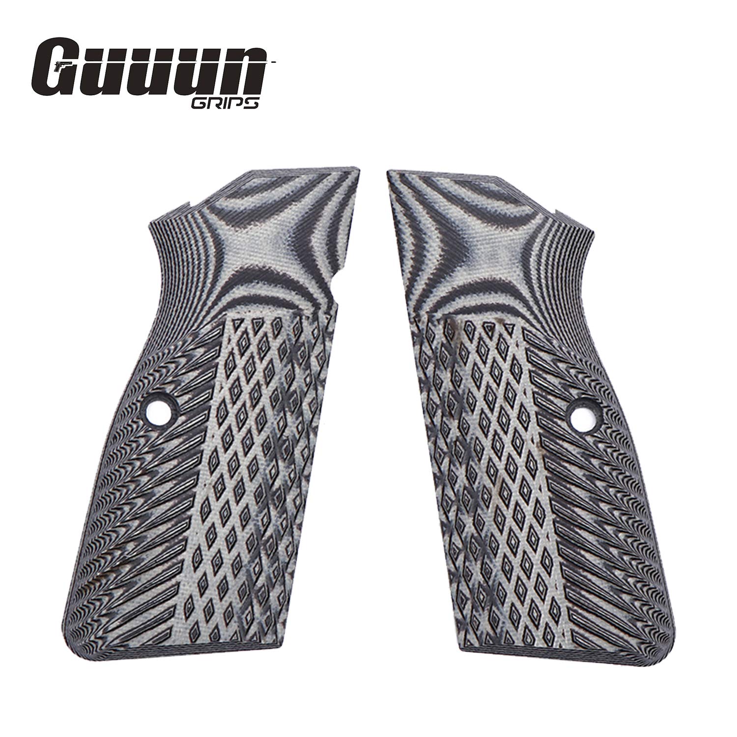 Guuun G10 Grips for Browning Hi Power and Tisas Regent BR9, OPS Eagle Wings Diamond Texture - Grey