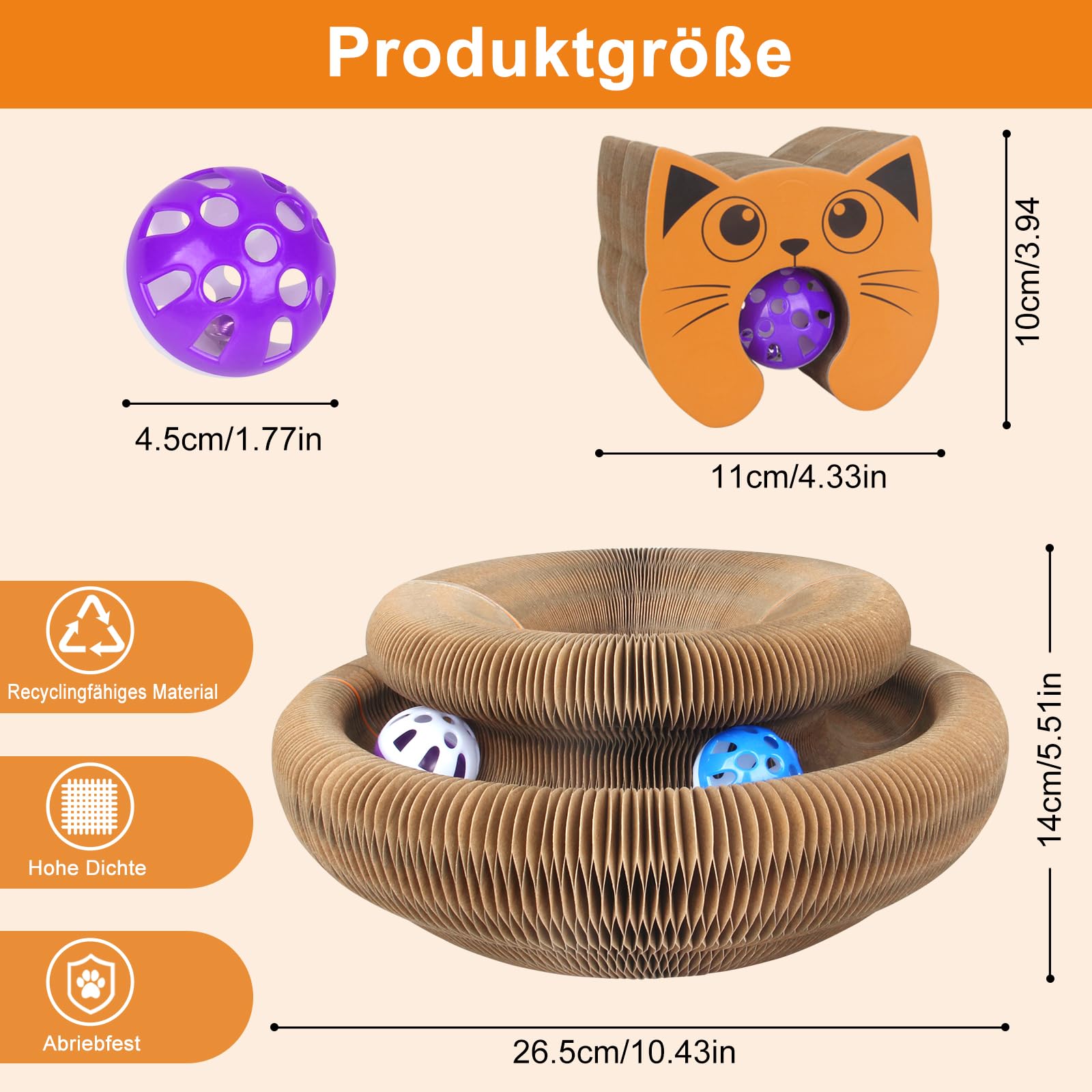 Kratzbrett Katze, 2-in-1 Cat Kratzbrett mit Glöckchen, Magische Orgel Cat Scratching Board, Zusammenklappbares interaktives Katzenspielzeug für den Drinnen und draußen(2 Stück)