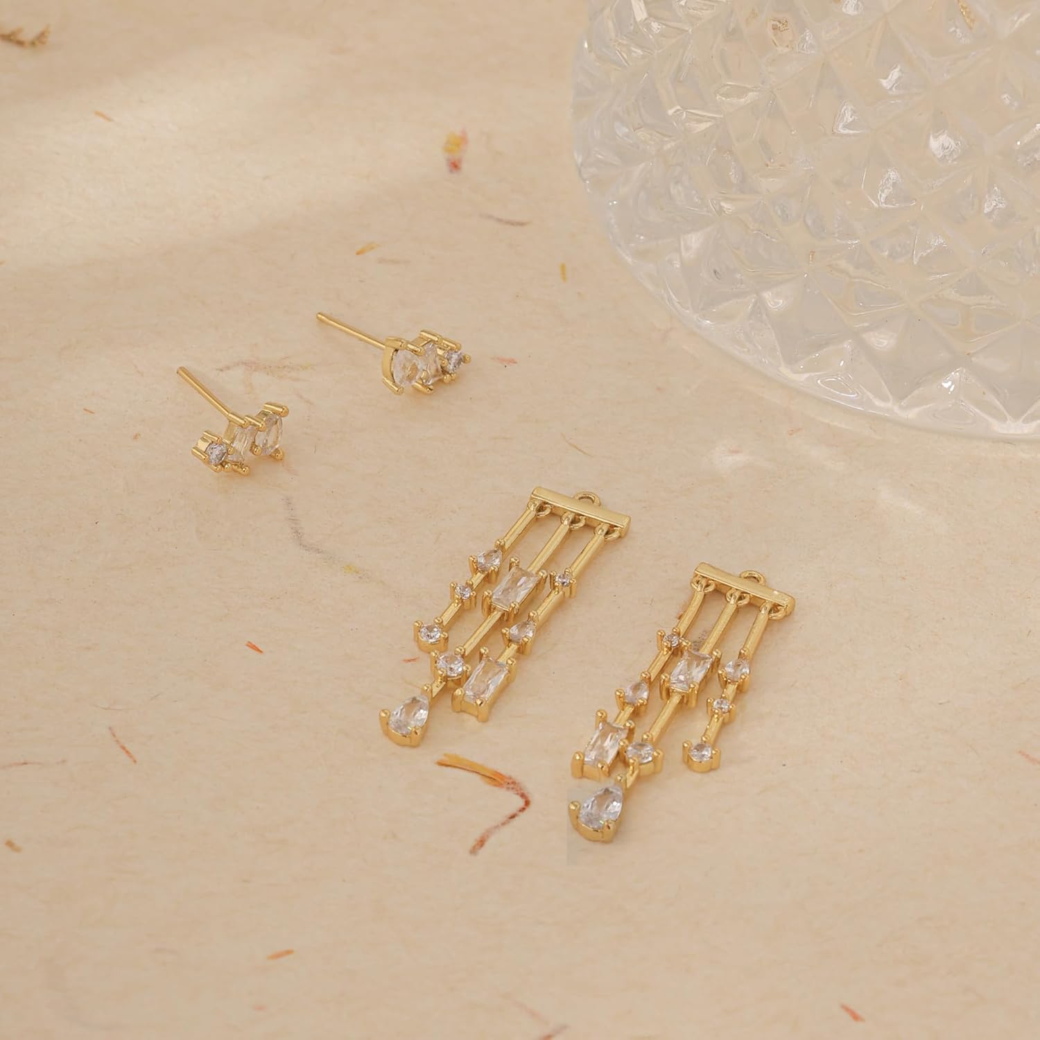 Dangle Earrings for Women, Dainty Gold Drop Earrings 14k Gold Plated Long CZ Bar Earrings for Women Trendy Simple Hypoallergenic Chandelier Stud Earrings Formal Wedding Prom Jewelry for Women - Image 6