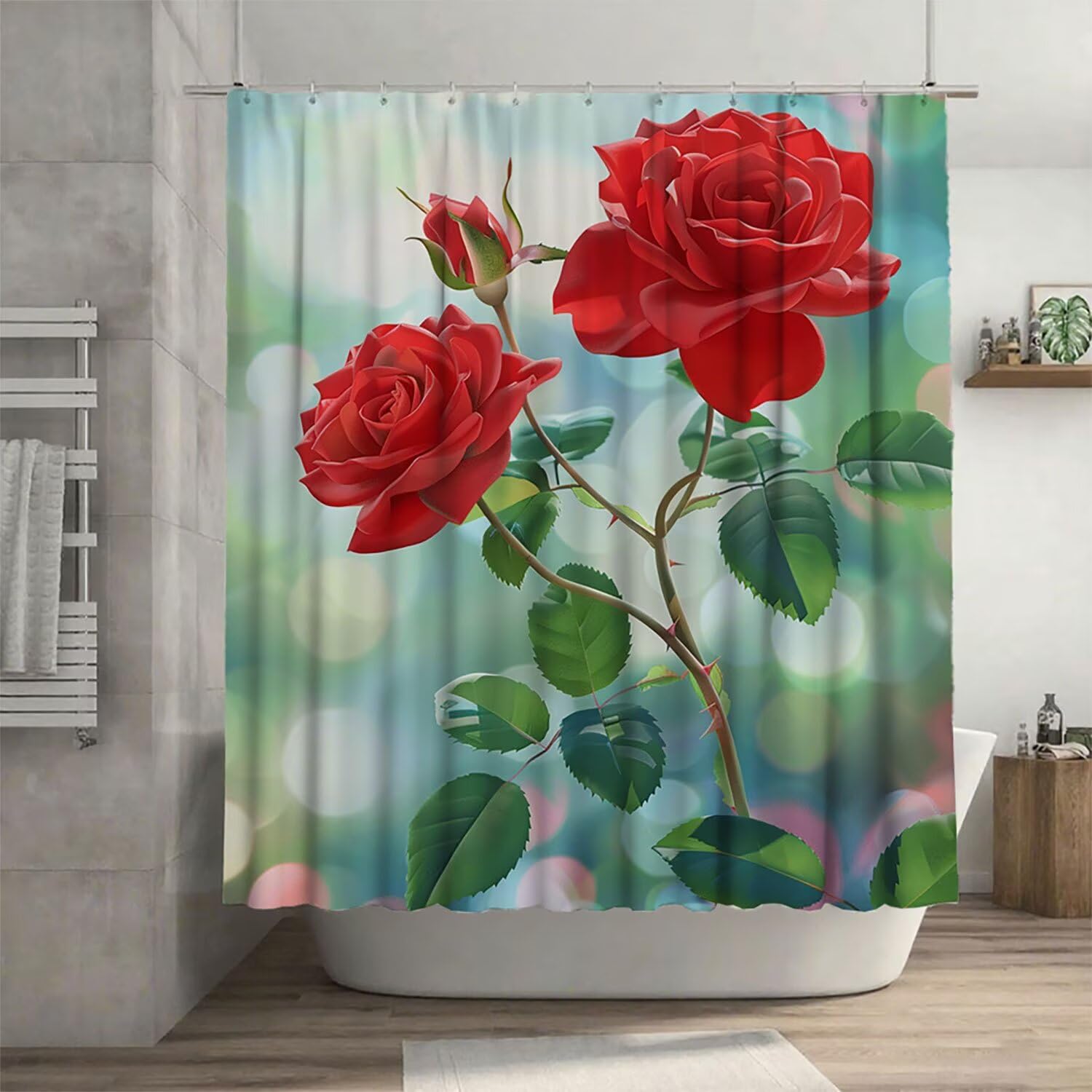 Rideau de douche imperméable rouge et rose 150x180 cm avec ourlet lesté anti-adhérence G-1088
