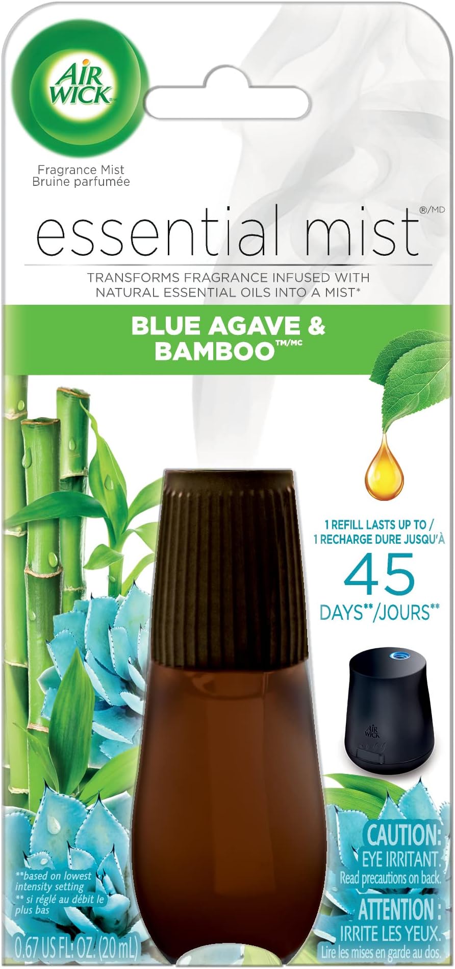 Air Wick Essential Mist Refill, 1 ct, Blue Agave and Bamboo, Essential Oils Diffuser, Air Freshener