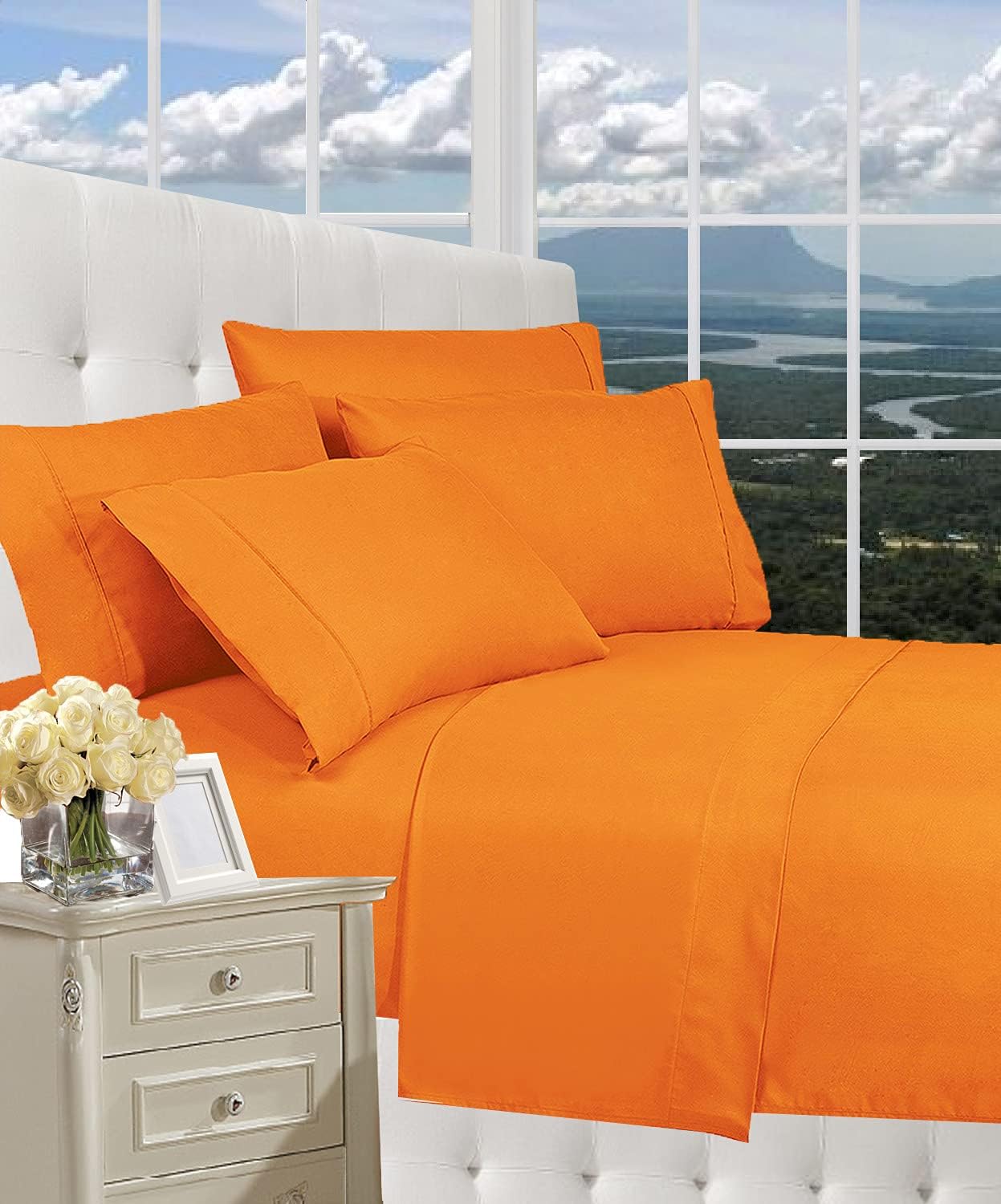 Luxurious Bed Sheets Set on Amazon 1800 Premier Hotel Quality Wrinkle Free 4-Piece Sheet Set with Deep Pockets, King Vibrant Orange