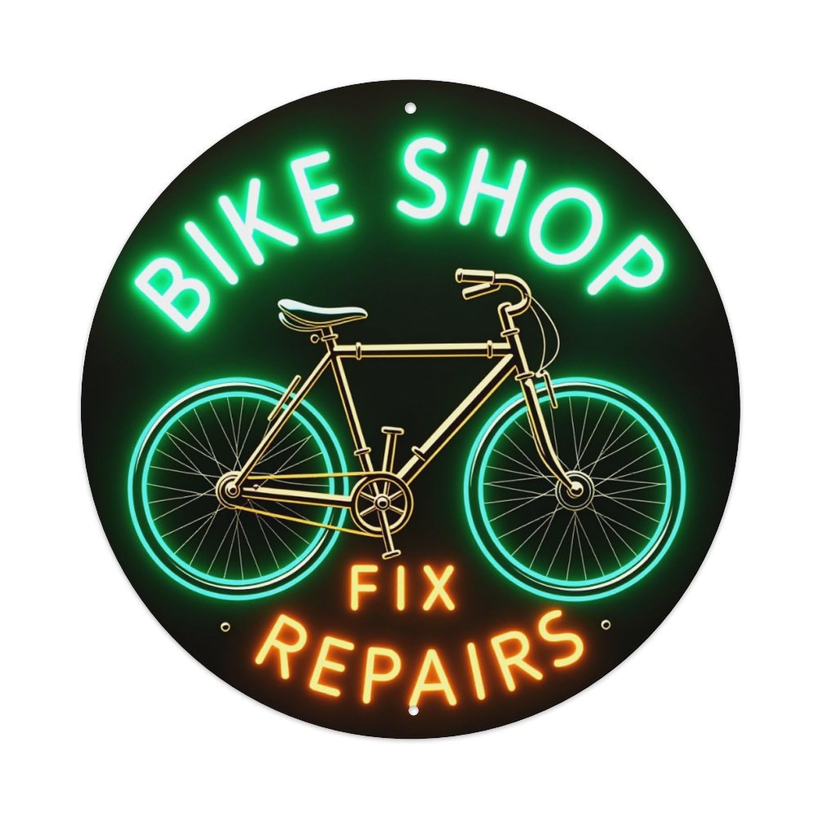 Neon Bike Shop Sign Metal Tin Sign Vintage Garden Bedroom Cafe Bar Man Cave Home Wall Decor Metal Poster 8x8 inches