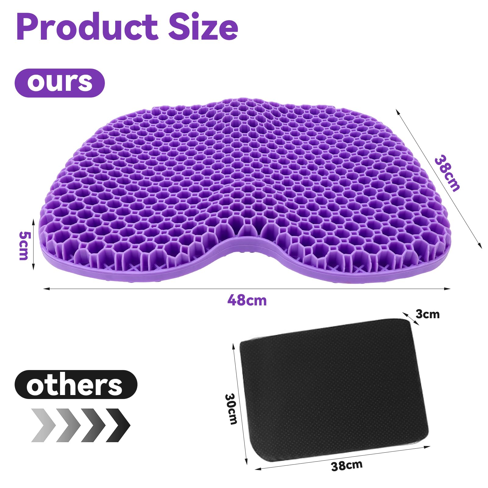 Cuscino ortopedico extra grande, 48 x 38 x 5 cm, struttura a nido d'ape per un sostegno forte, allevia il dolore ai glutei/lombi, ideale come cuscino per auto, sedia da ufficio e sedia a