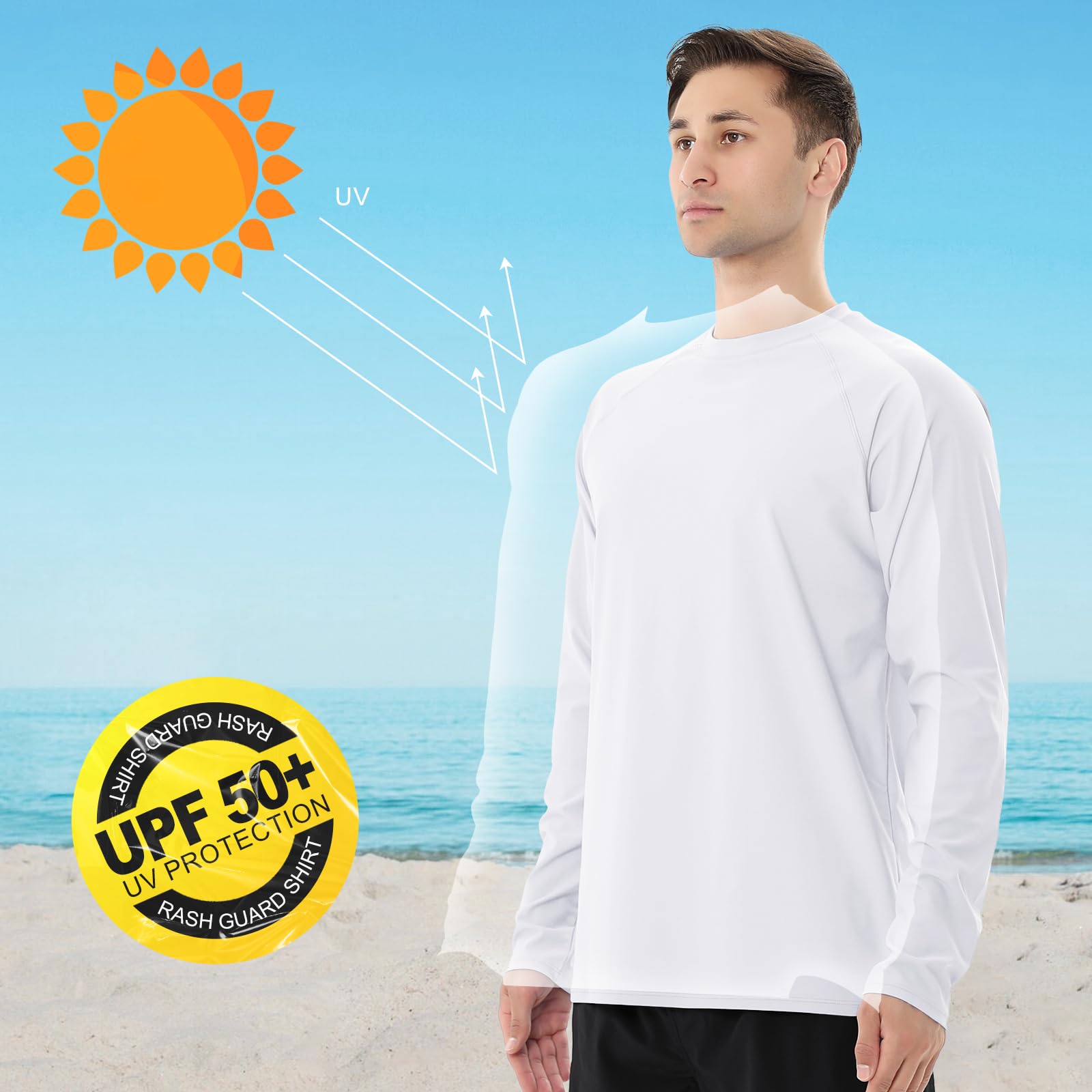 MASOCIO 2 Piezas Camiseta Proteccion Solar Hombre Manga Larga UPF 50＋ Secado Rápido Transpirable para Surf Natacion Running