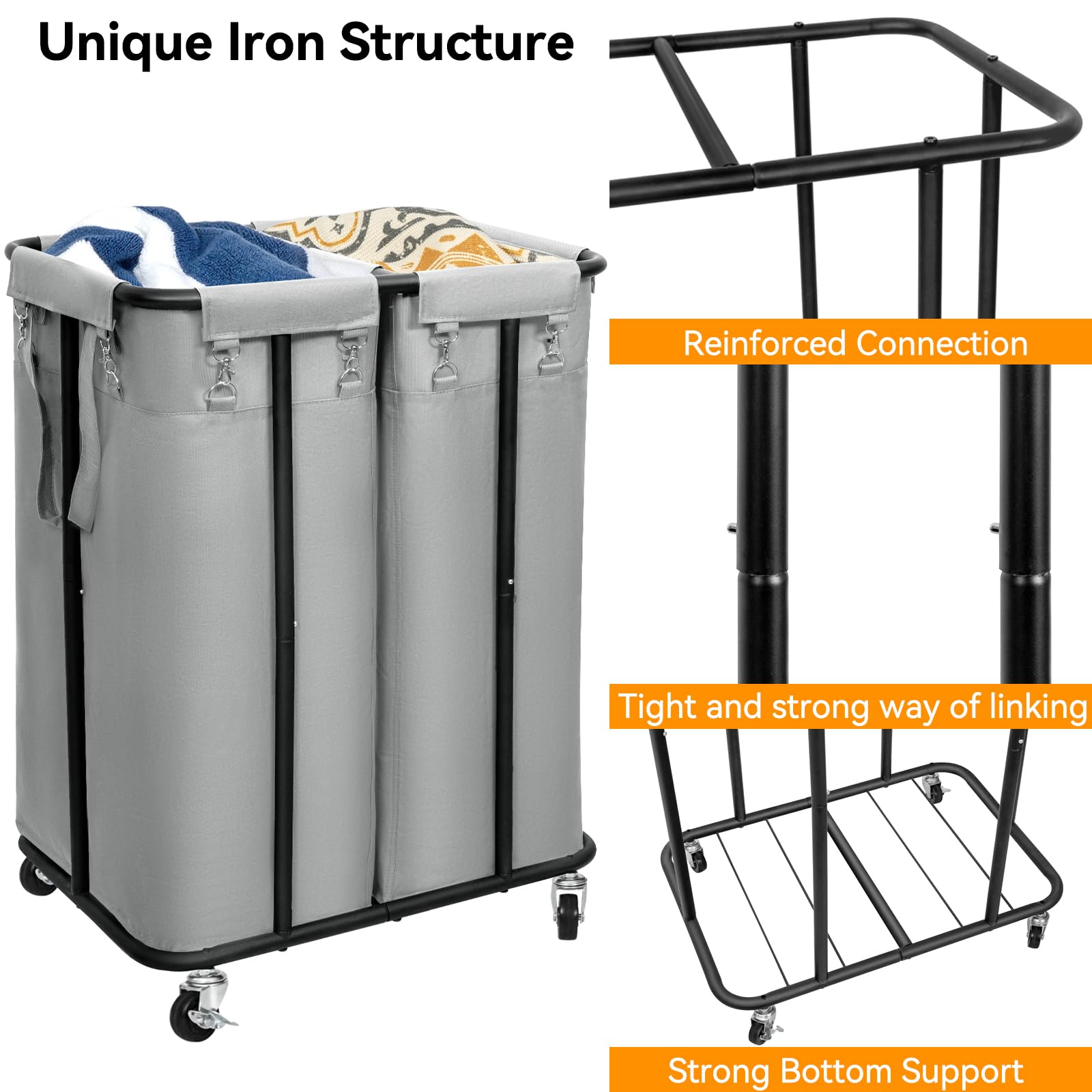 Amazon.com: WOWLIVE Double Laundry Hamper with Wheels 170L Rolling