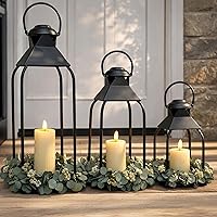 ZLFart Black Metal Candle Lanterns Set of 3 (20" 15.7" 12") - Indoor Outdoor Decor for Porch Patio Fireplace Wedding Farmhouse